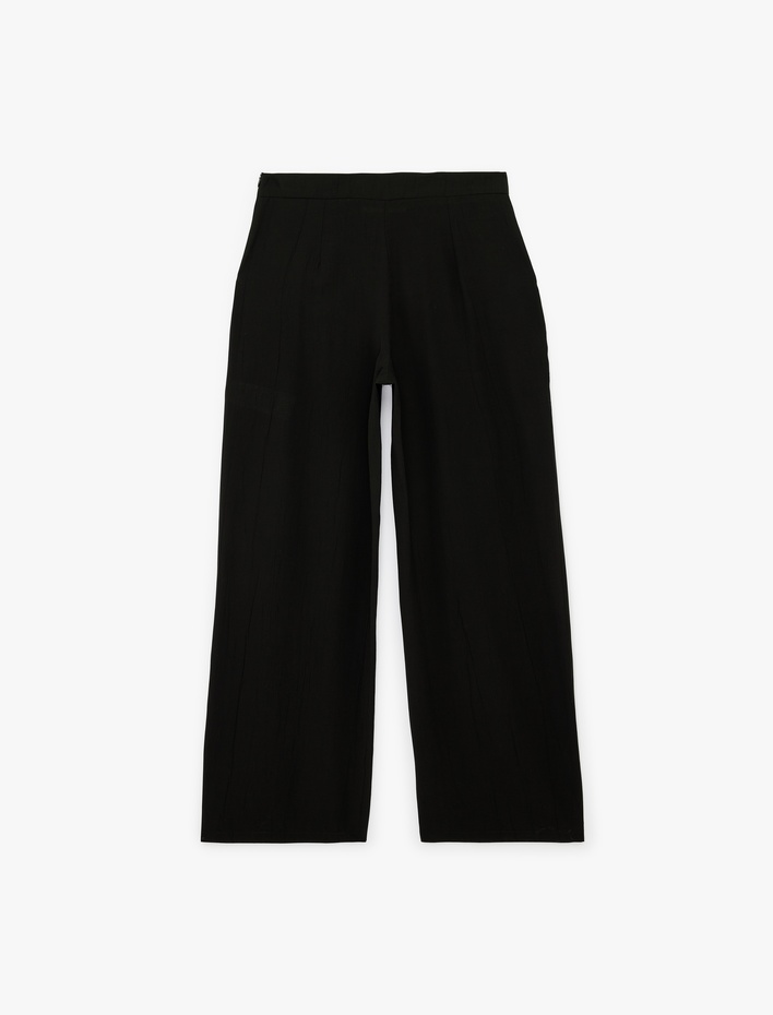  Rahat Kalıp Normal Bel Cep Detaylı Viskon Geniş Paça Pantolon