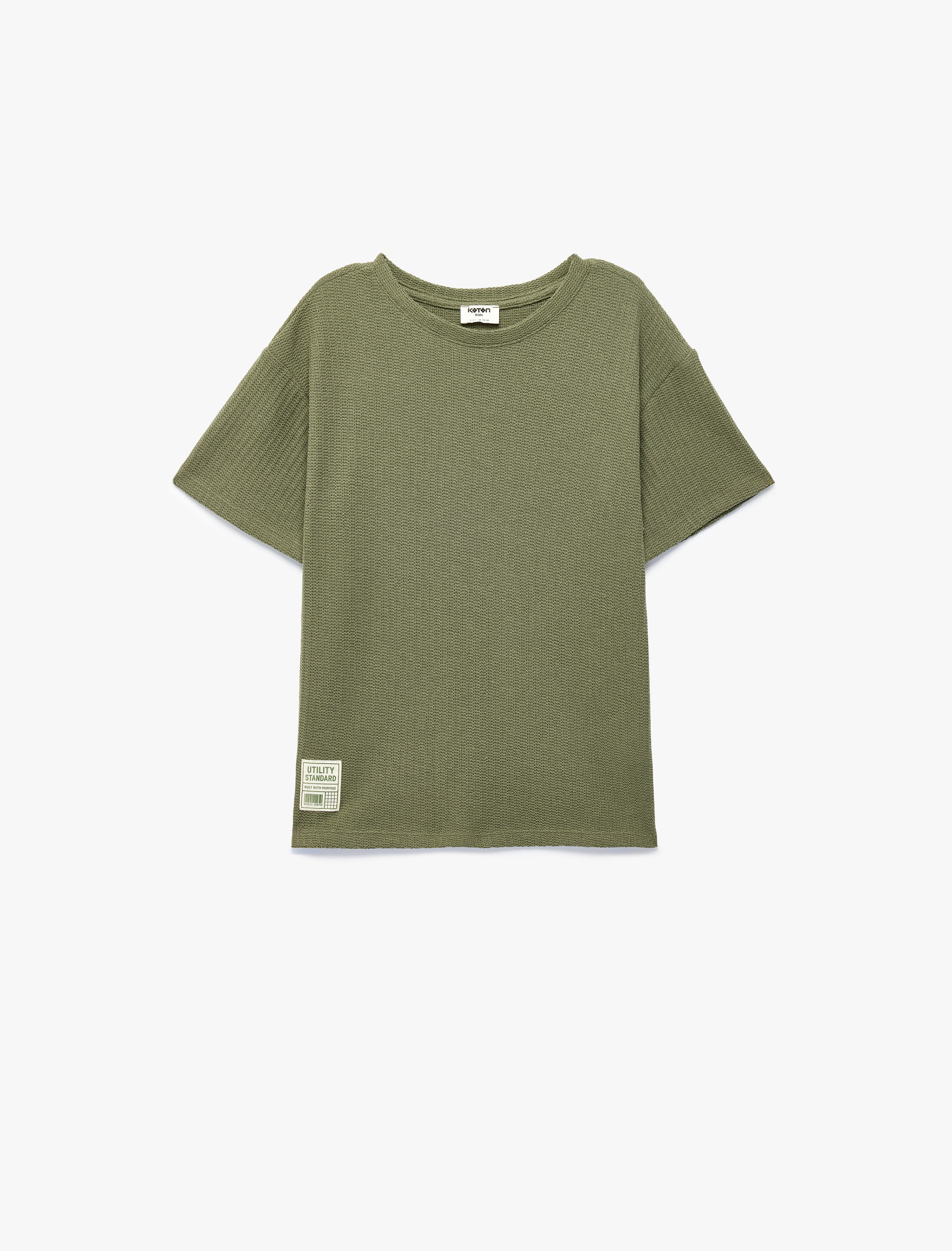  Erkek Çocuk Etiket Detaylı Bisiklet Yaka Kısa Kollu Tişört