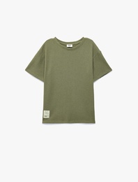 Etiket Detaylı Bisiklet Yaka Kısa Kollu Tişört