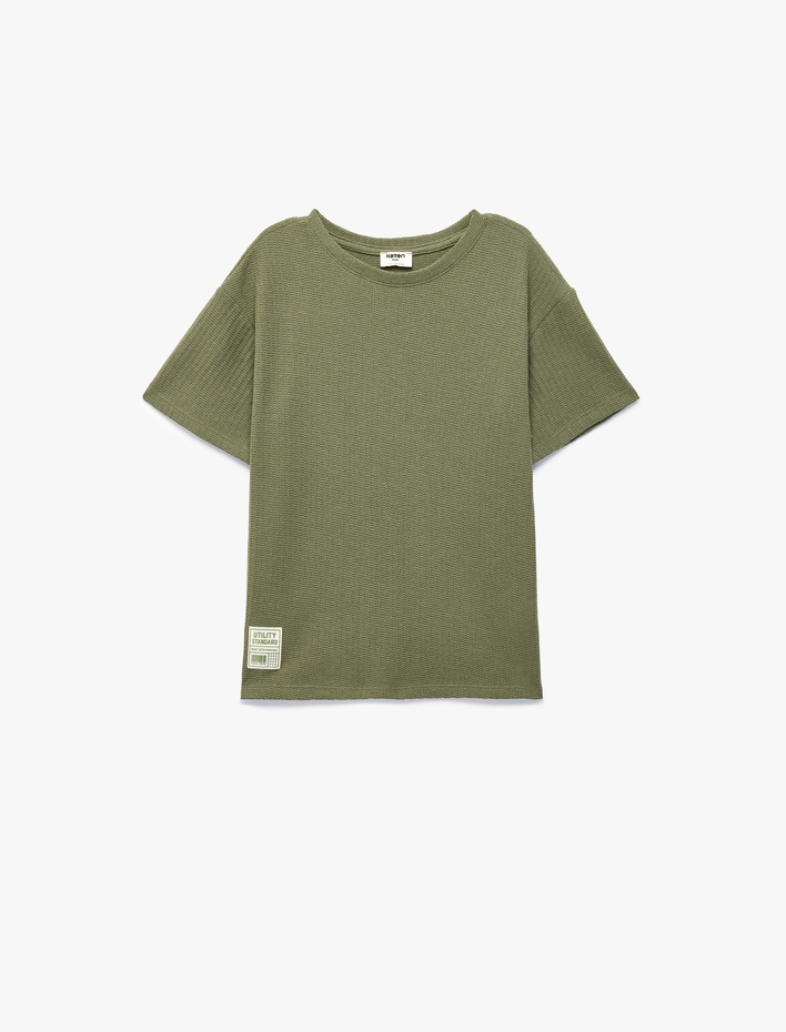 Erkek Çocuk Etiket Detaylı Bisiklet Yaka Kısa Kollu Tişört