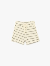 Beli Lastikli Cep Detaylı Pamuklu Çizgili Şort