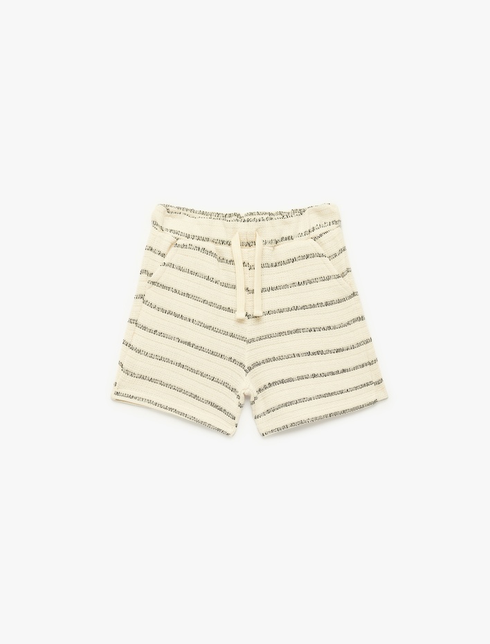 Erkek Bebek Beli Lastikli Cep Detaylı Pamuklu Çizgili Şort
