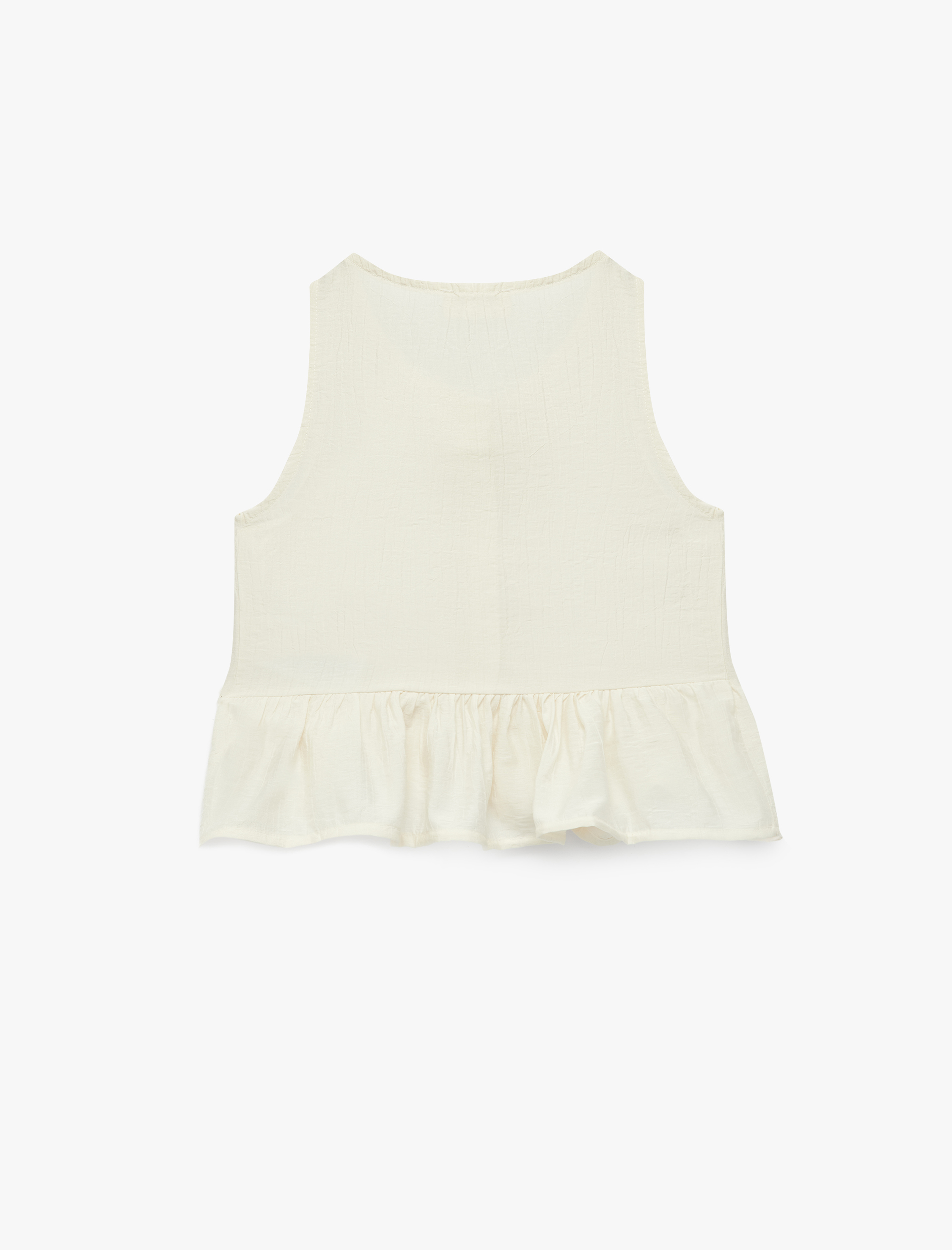  Kız Çocuk Bisiklet Yaka Bol Kalıp Düğmeli Fırfırlı Fiyonklu Viskon Kolsuz Bluz