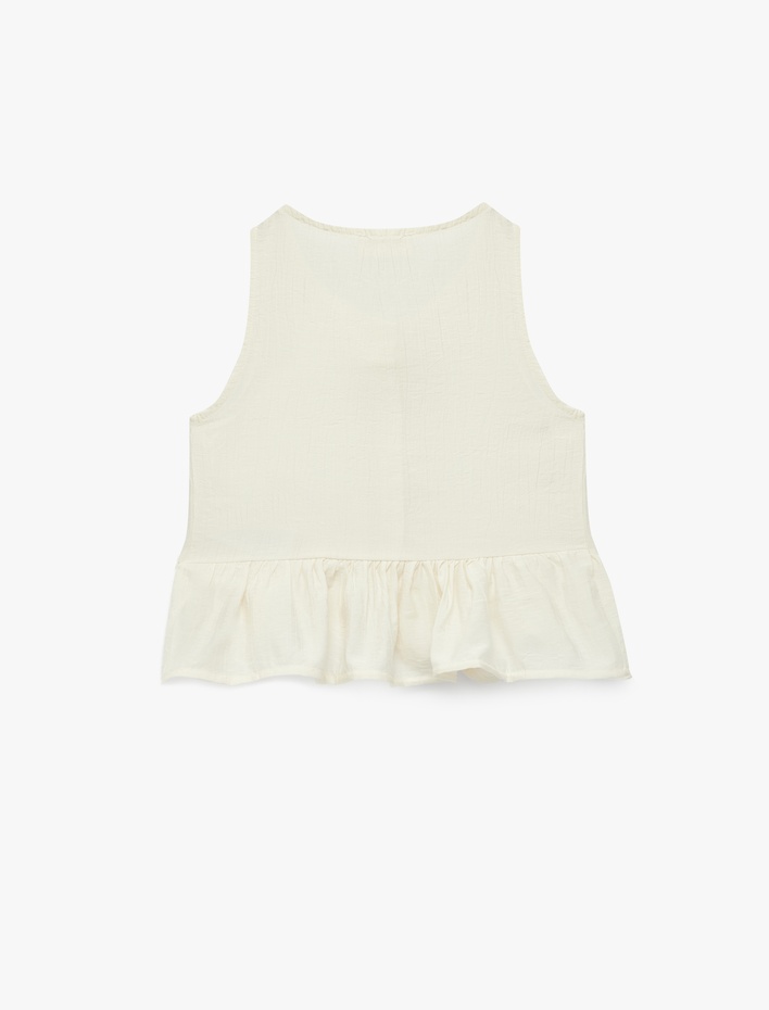 Kız Çocuk Bisiklet Yaka Bol Kalıp Düğmeli Fırfırlı Fiyonklu Viskon Kolsuz Bluz