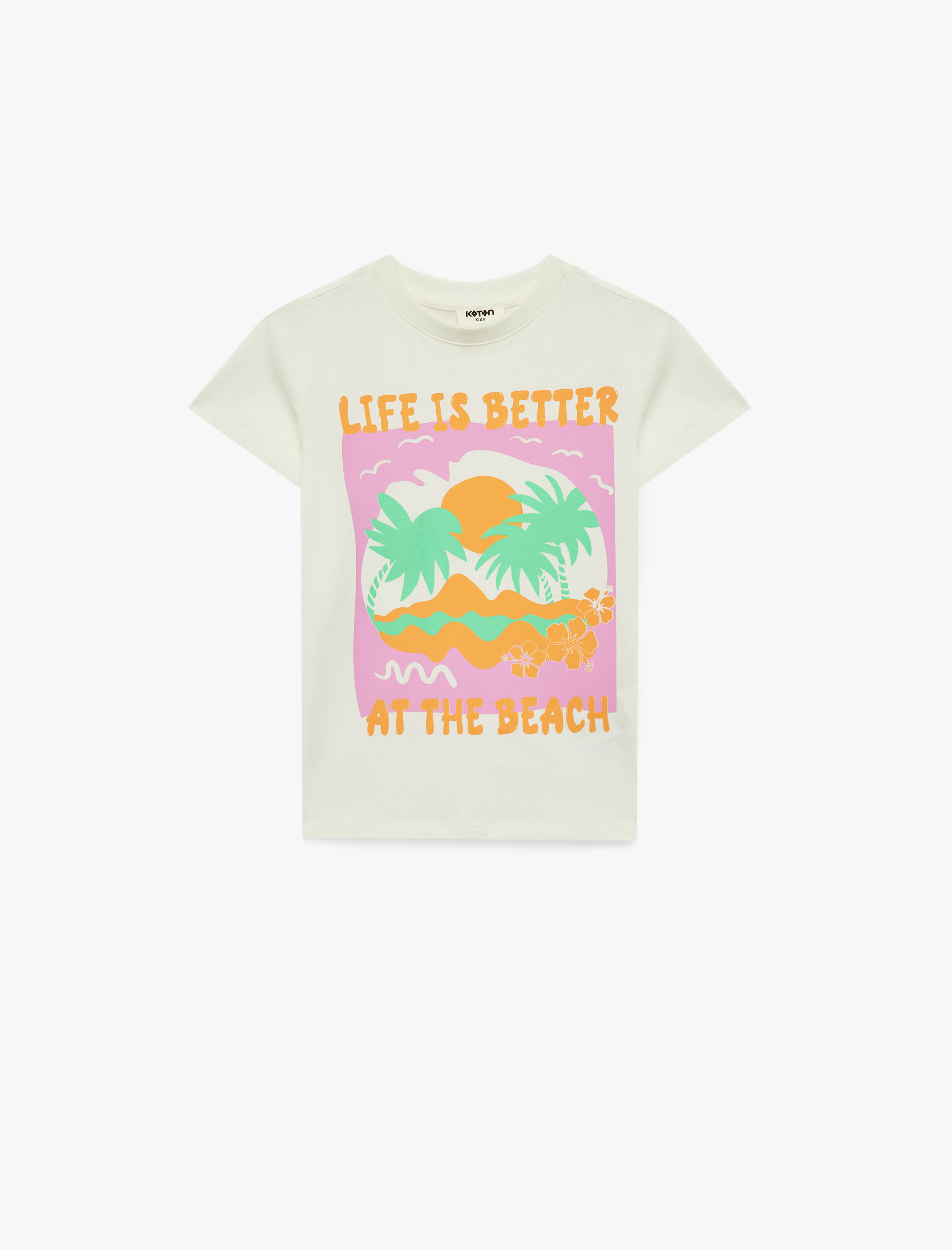  Kız Çocuk Baskılı Kısa Kollu Bisiklet Yaka Pamuklu Tişört