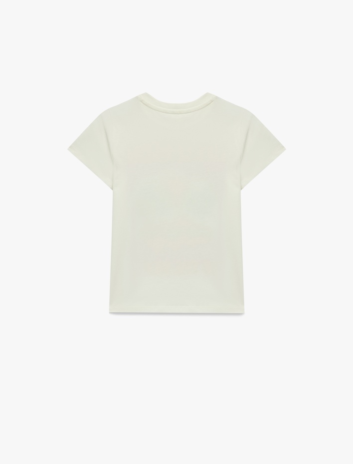 Kız Çocuk Baskılı Kısa Kollu Bisiklet Yaka Pamuklu Tişört