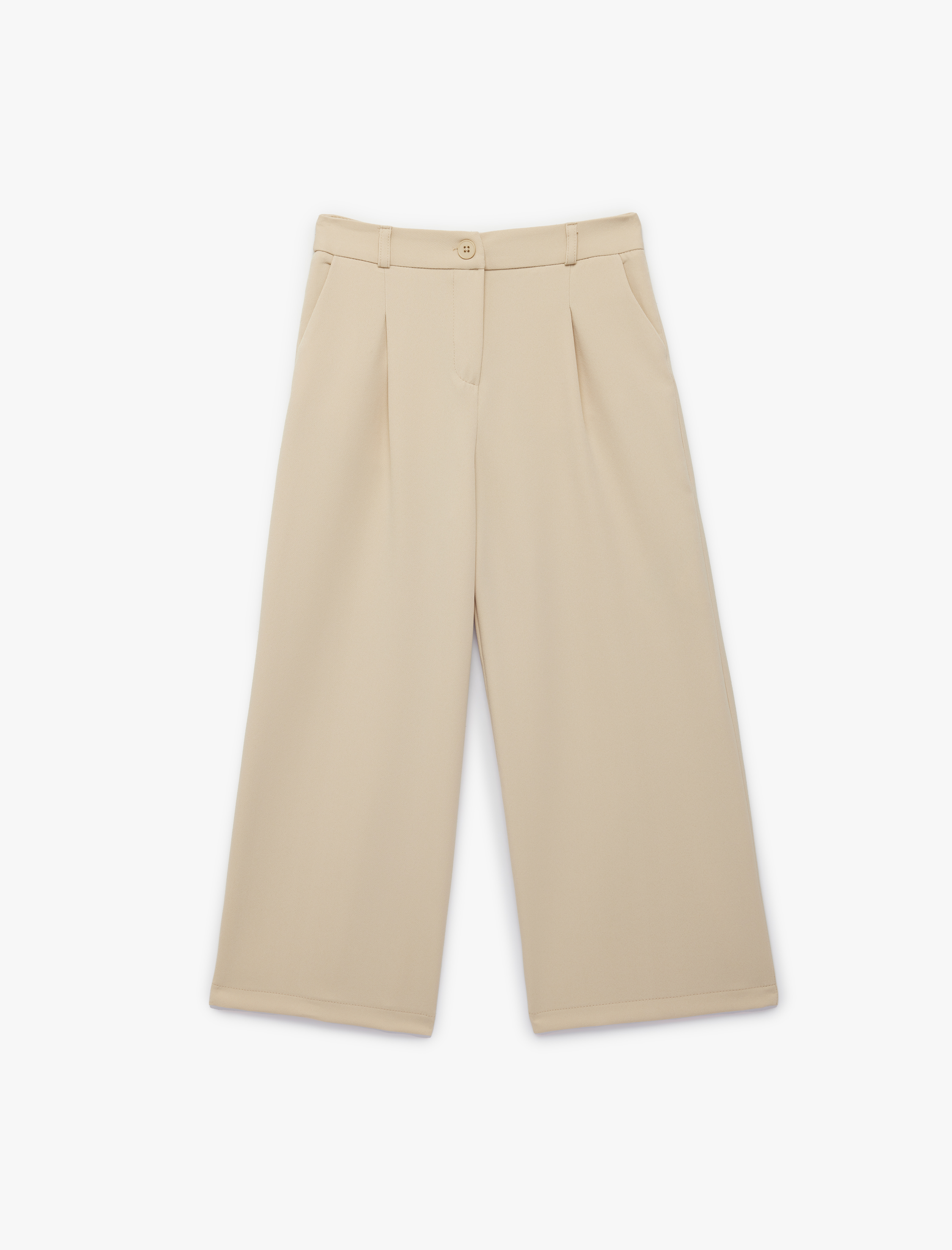  Kız Çocuk Beli Ayarlanabilir Lastikli pileli Geniş Paça Pantolon