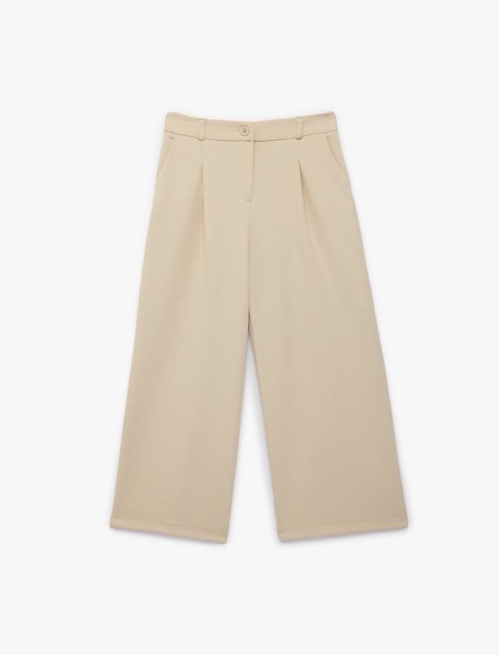 Kız Çocuk Beli Ayarlanabilir Lastikli pileli Geniş Paça Pantolon