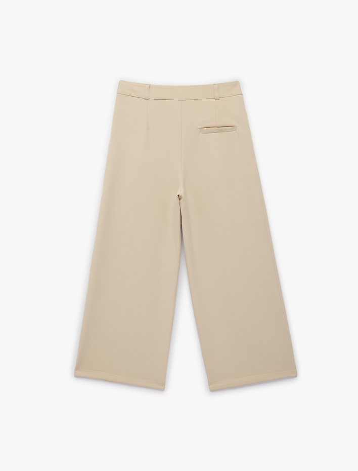 Kız Çocuk Beli Ayarlanabilir Lastikli pileli Geniş Paça Pantolon