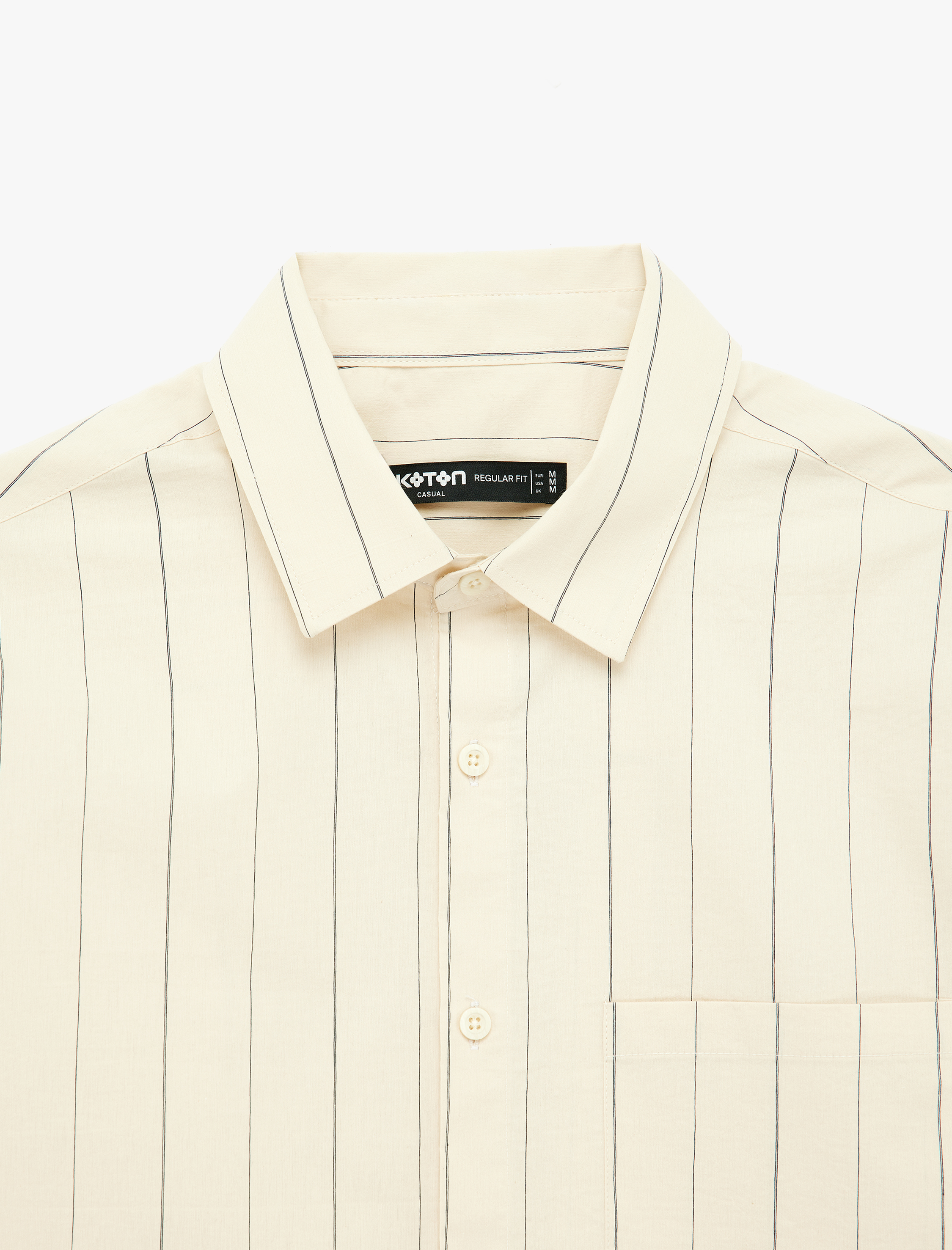   Klasik Yaka Regular Fit Pamuklu Cepli Çizgili Uzun Kollu Gömlek