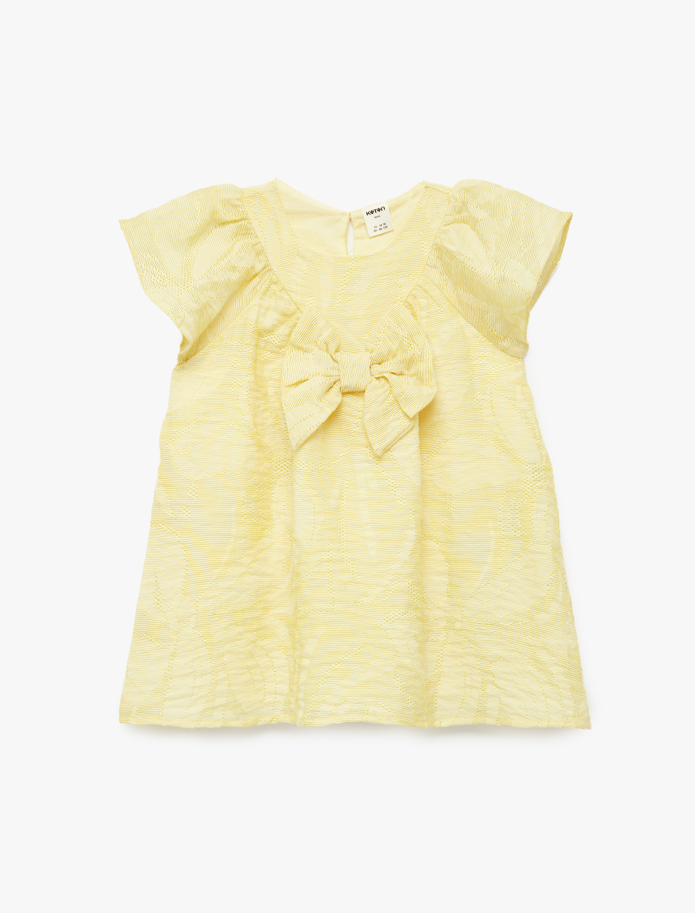  Kız Bebek A Kesim Kısa Kollu Bisiklet Yaka Viskon Karışımlı Fiyonklu Elbise