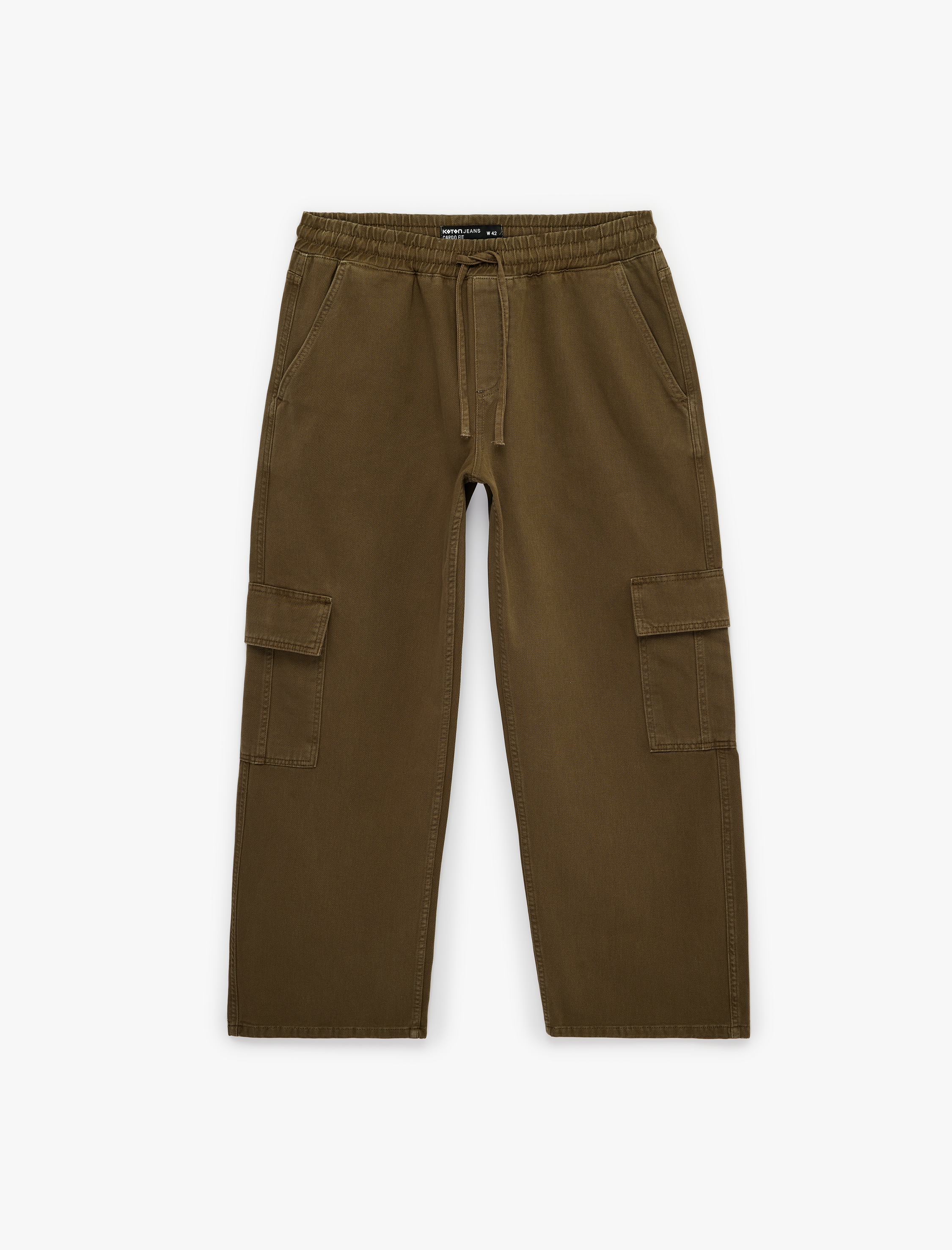   Pamuklu Beli Bağcıklı Cepli Straight Fit Jean Kargo Pantolon