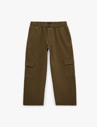 Pamuklu Beli Bağcıklı Cepli Straight Fit Jean Kargo Pantolon