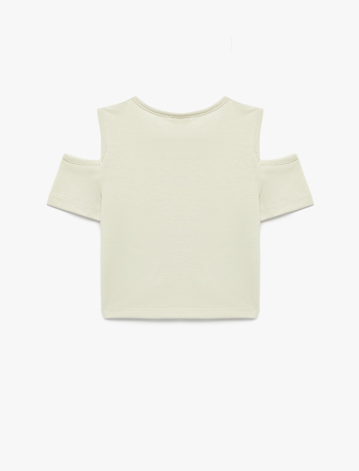 Kız Çocuk Bisiklet Yaka Kısa Kollu  Pencere Detaylı Kalp Baskılı Bluz