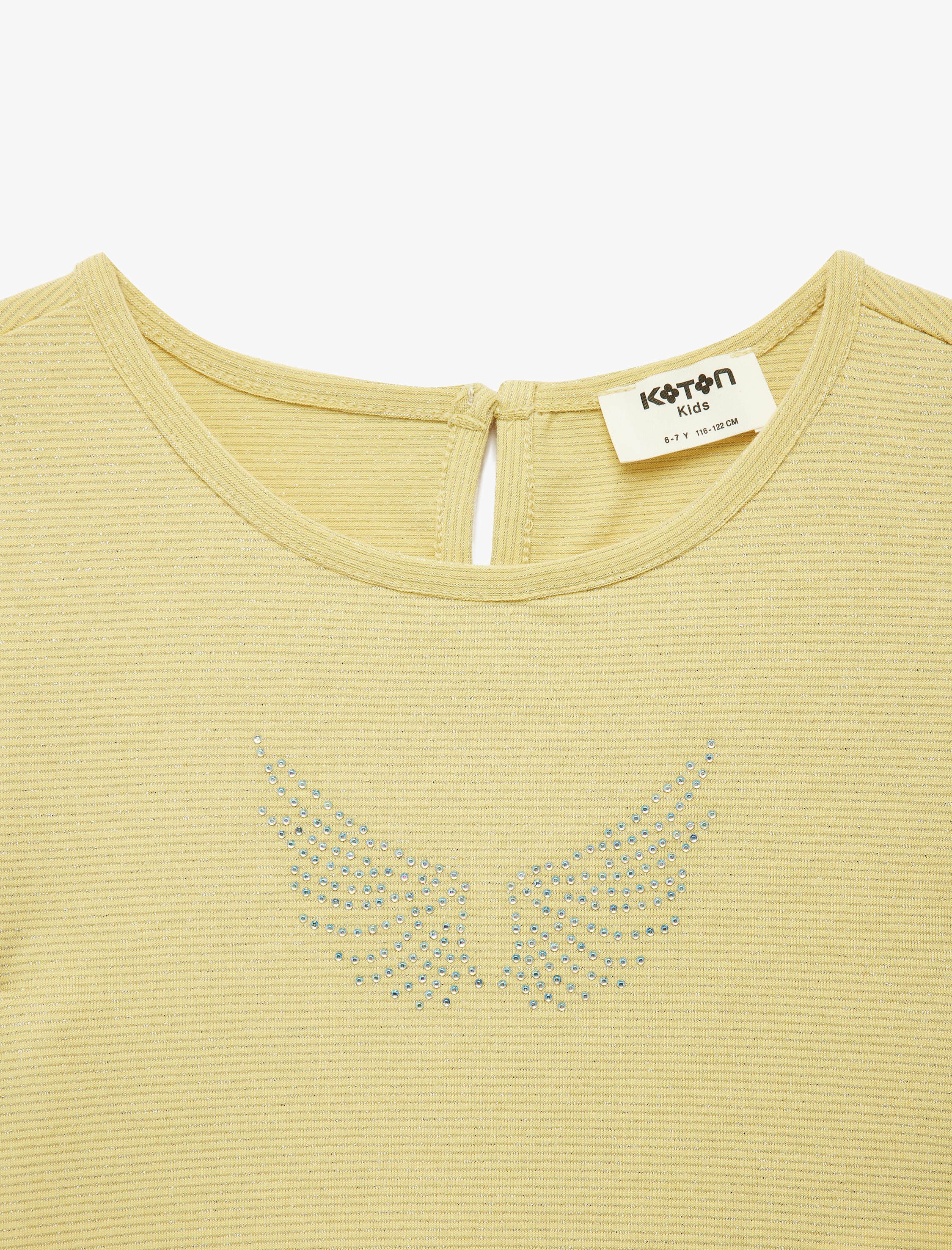  Kız Çocuk Kısa Kollu Bisiklet Yaka Taş Detaylı Bluz