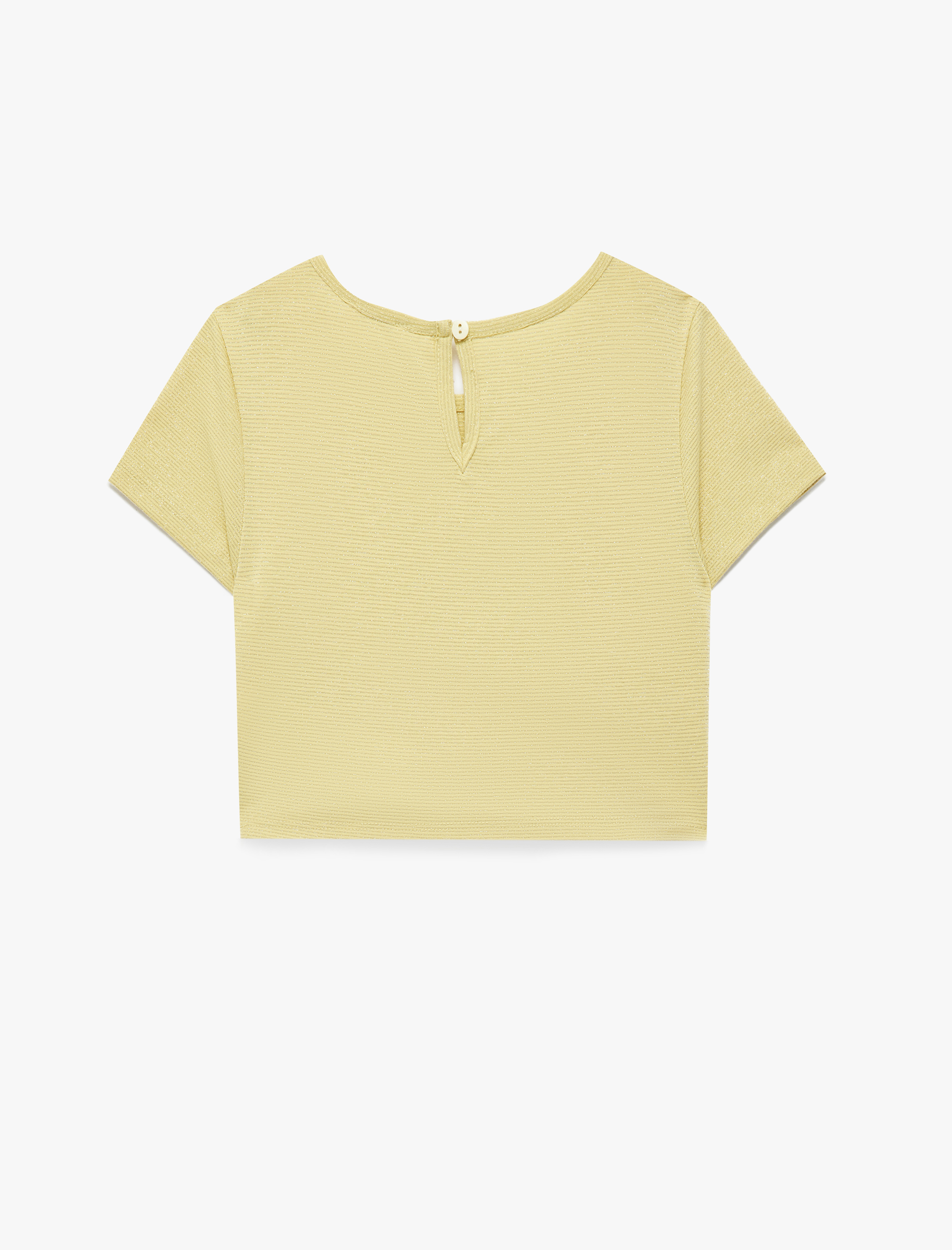  Kız Çocuk Kısa Kollu Bisiklet Yaka Taş Detaylı Bluz