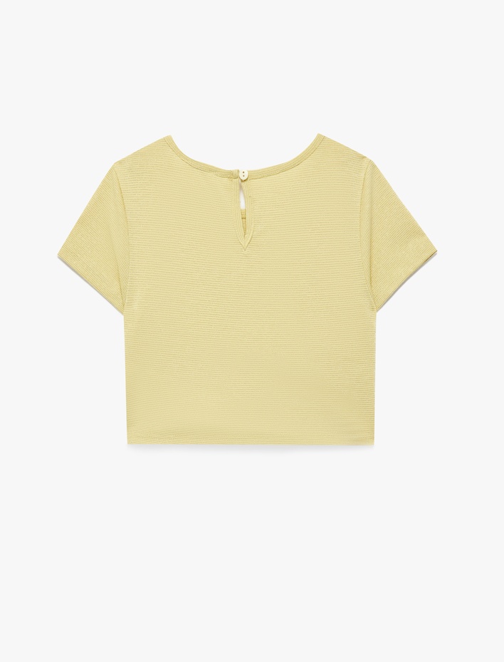 Kız Çocuk Kısa Kollu Bisiklet Yaka Taş Detaylı Bluz