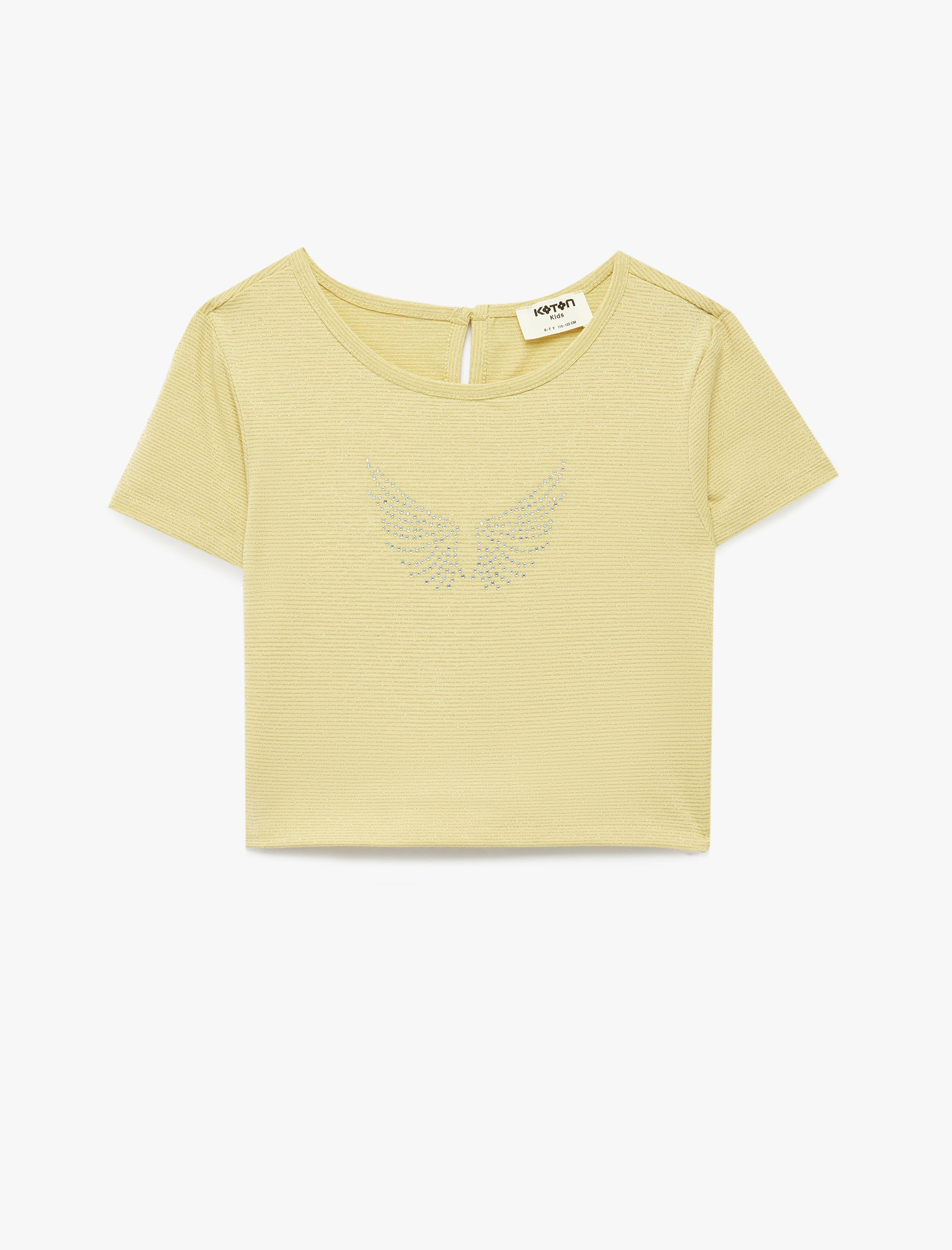  Kız Çocuk Kısa Kollu Bisiklet Yaka Taş Detaylı Bluz