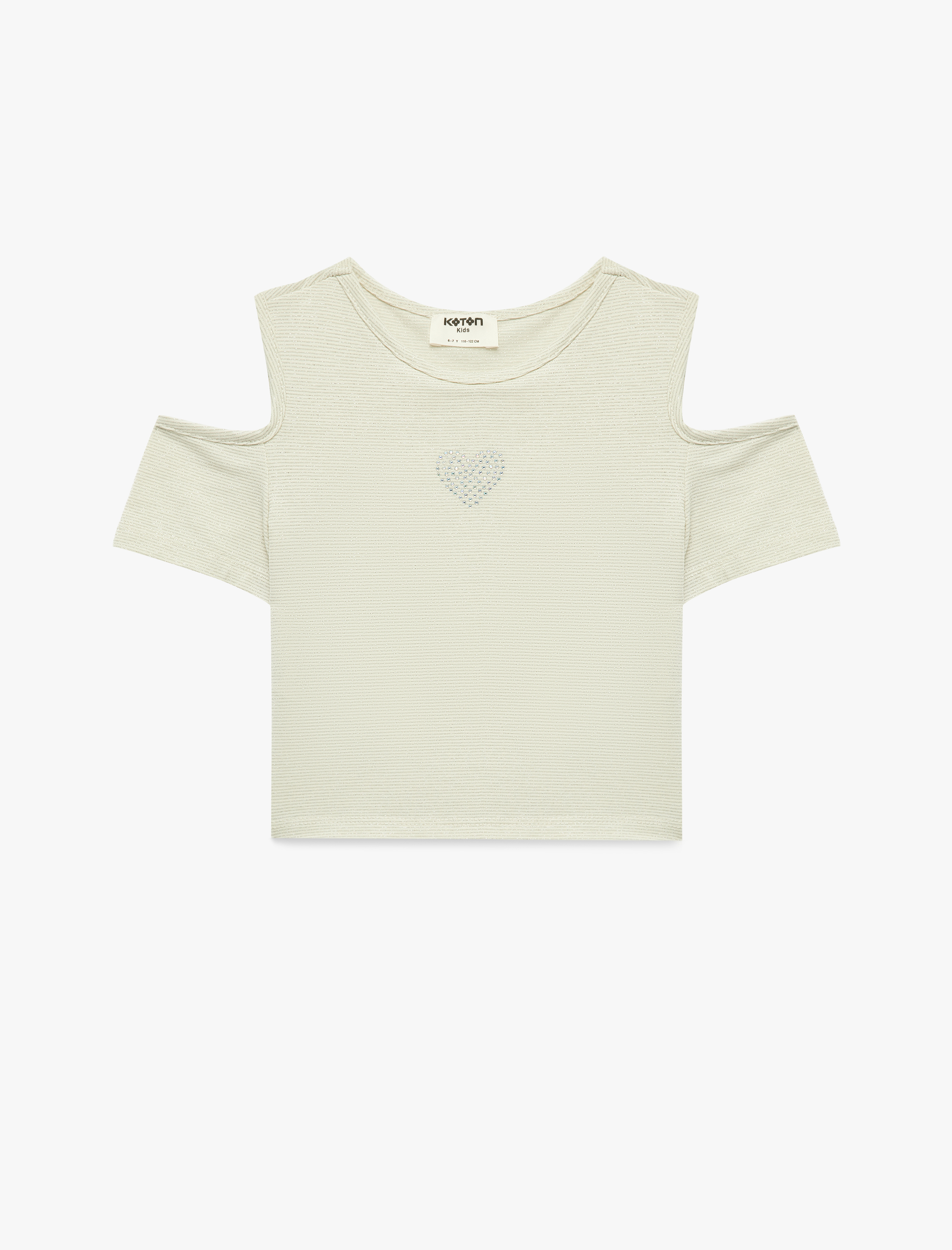  Kız Çocuk Bisiklet Yaka Kısa Kollu  Pencere Detaylı Kalp Baskılı Bluz