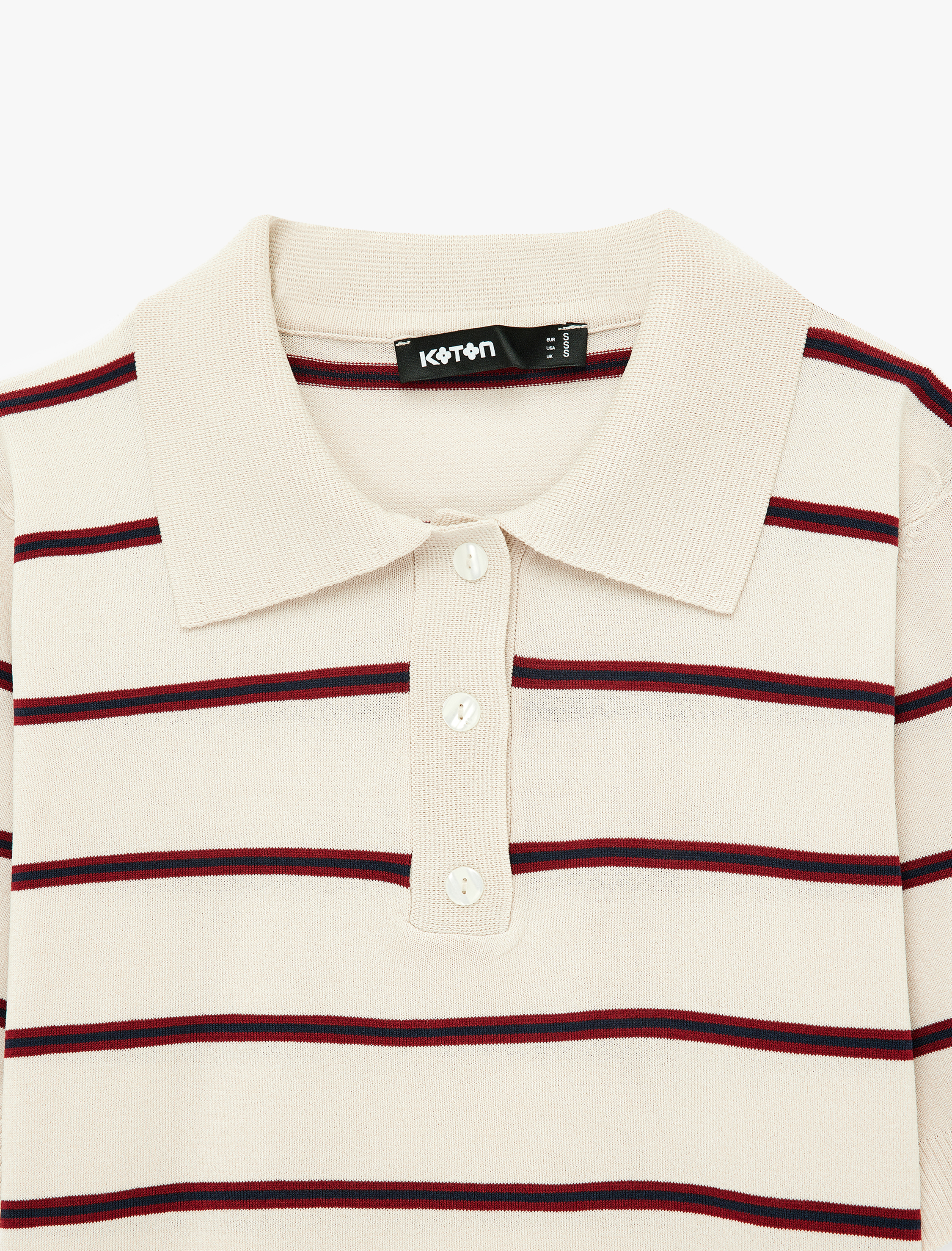   Kısa Kollu Polo Yaka Çizgili Triko Tişört