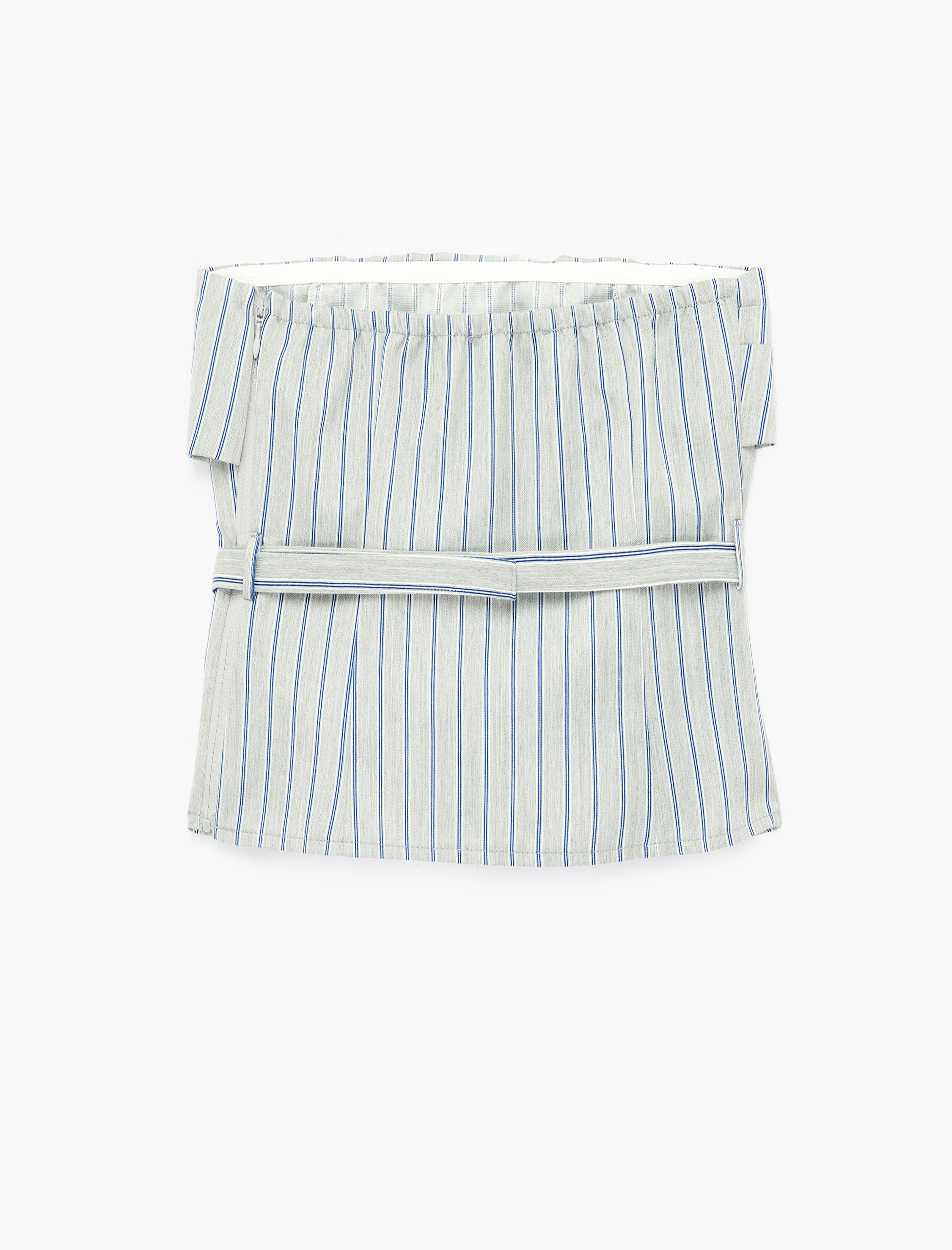   Kemer Detaylı Çizgili Straplez Crop Bluz