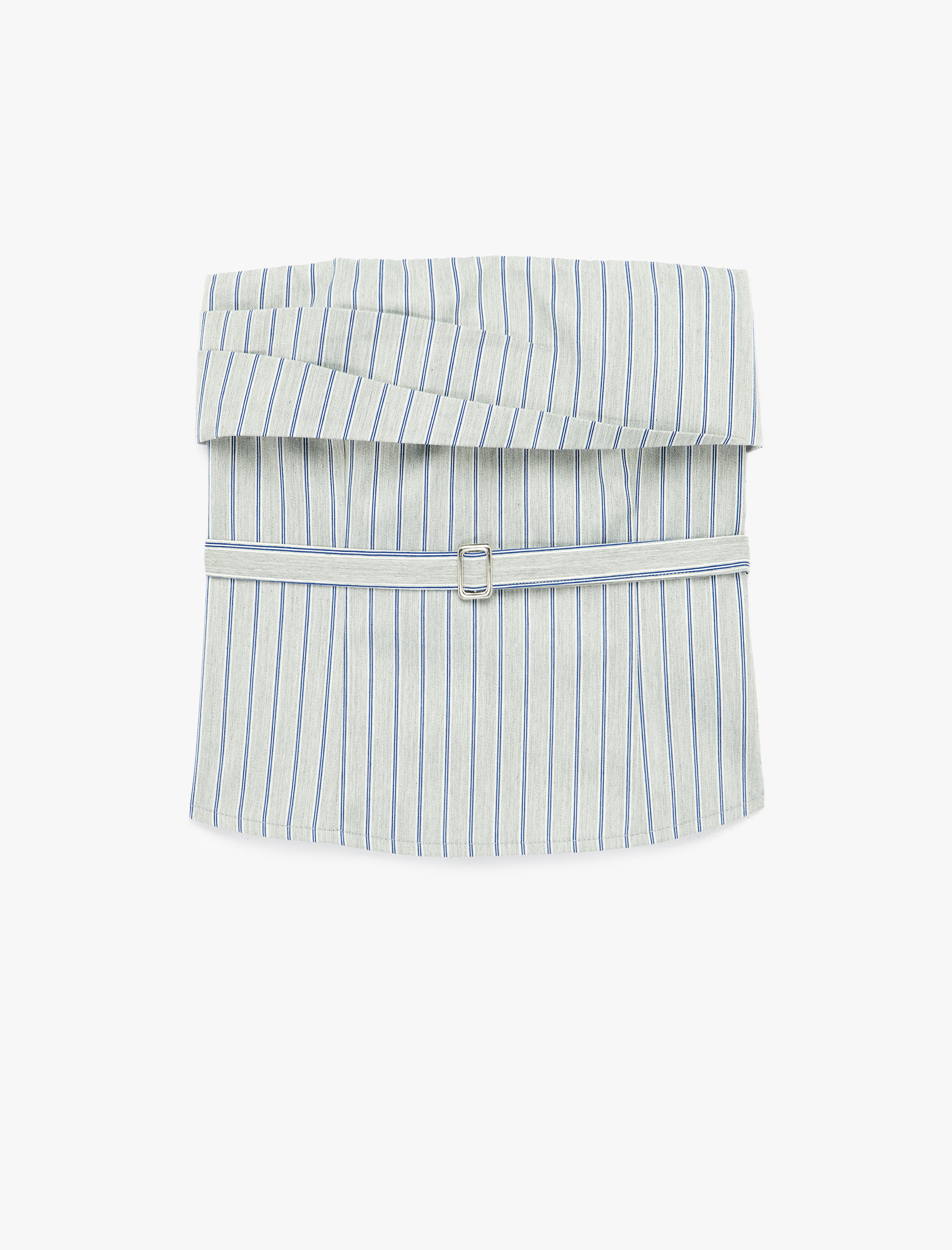   Kemer Detaylı Çizgili Straplez Crop Bluz