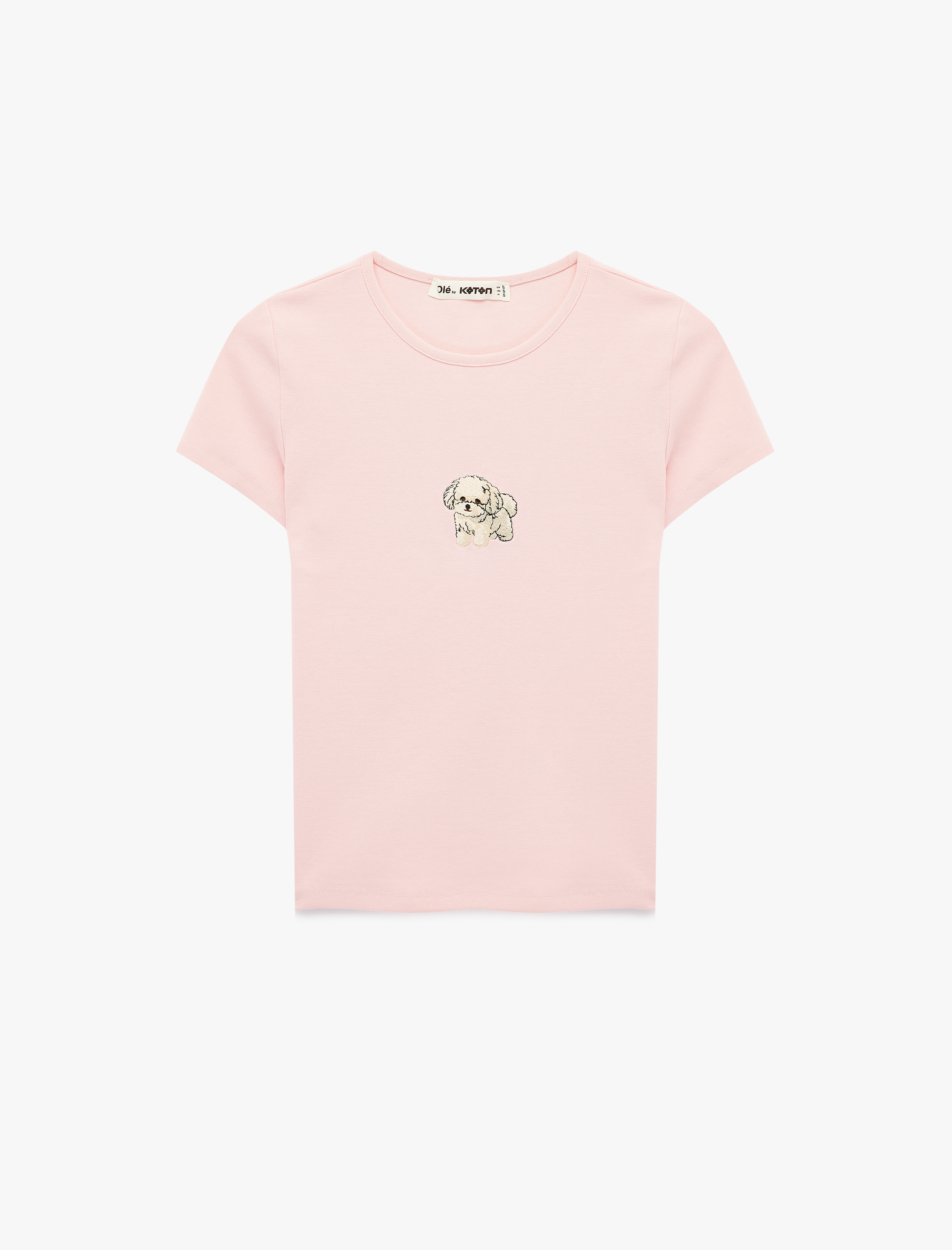   Slim Fit Kısa Kollu Bisiklet Yaka Köpek Nakışlı Tişört