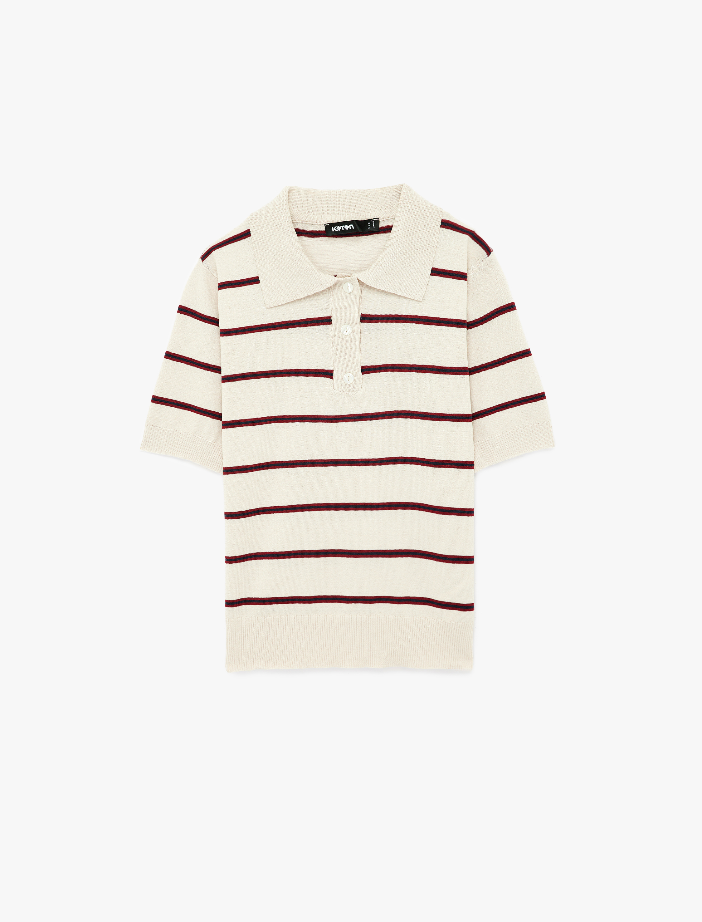   Kısa Kollu Polo Yaka Çizgili Triko Tişört