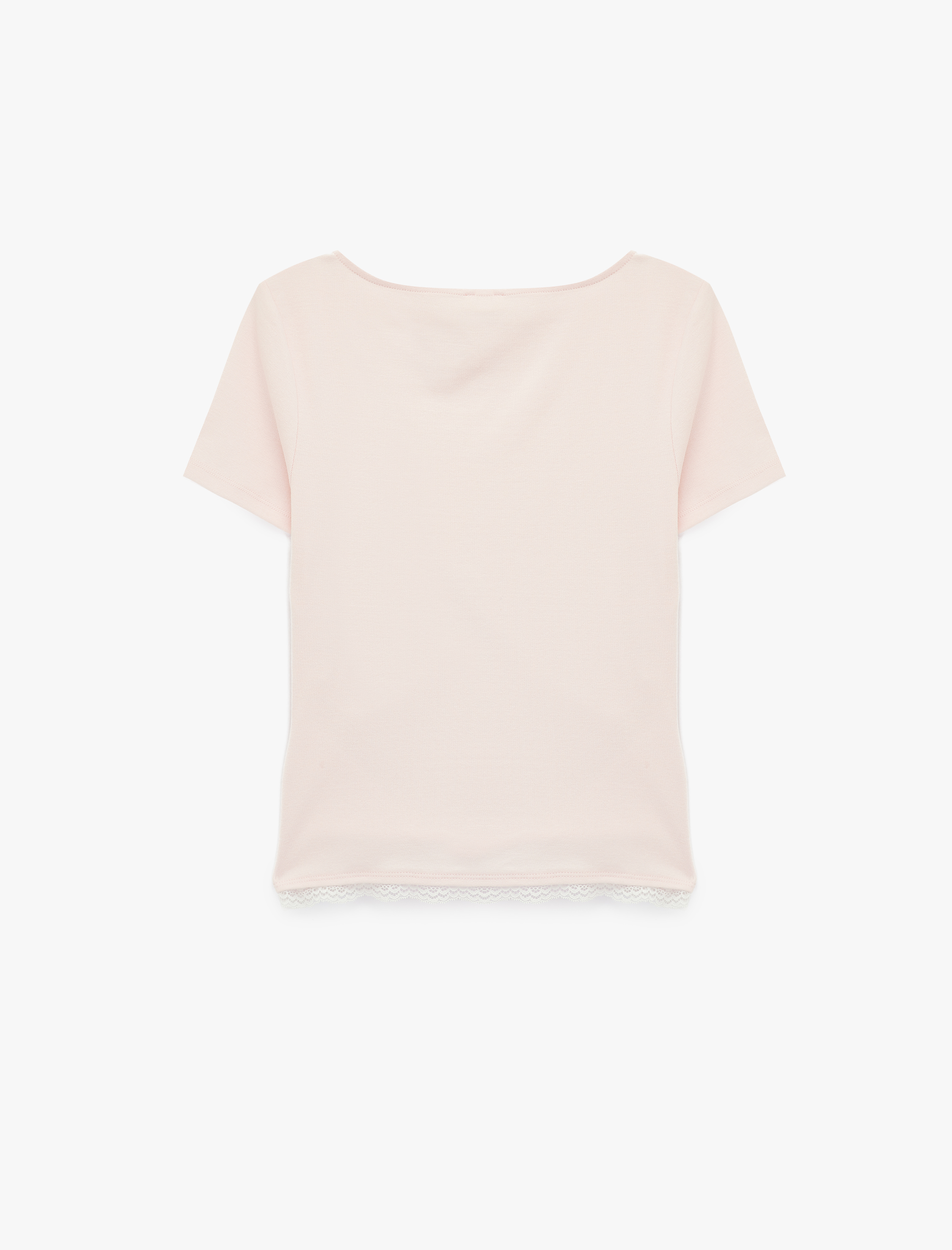   Pamuklu Drape Detaylı Kısa Kollu Bisiklet Yaka Tişört