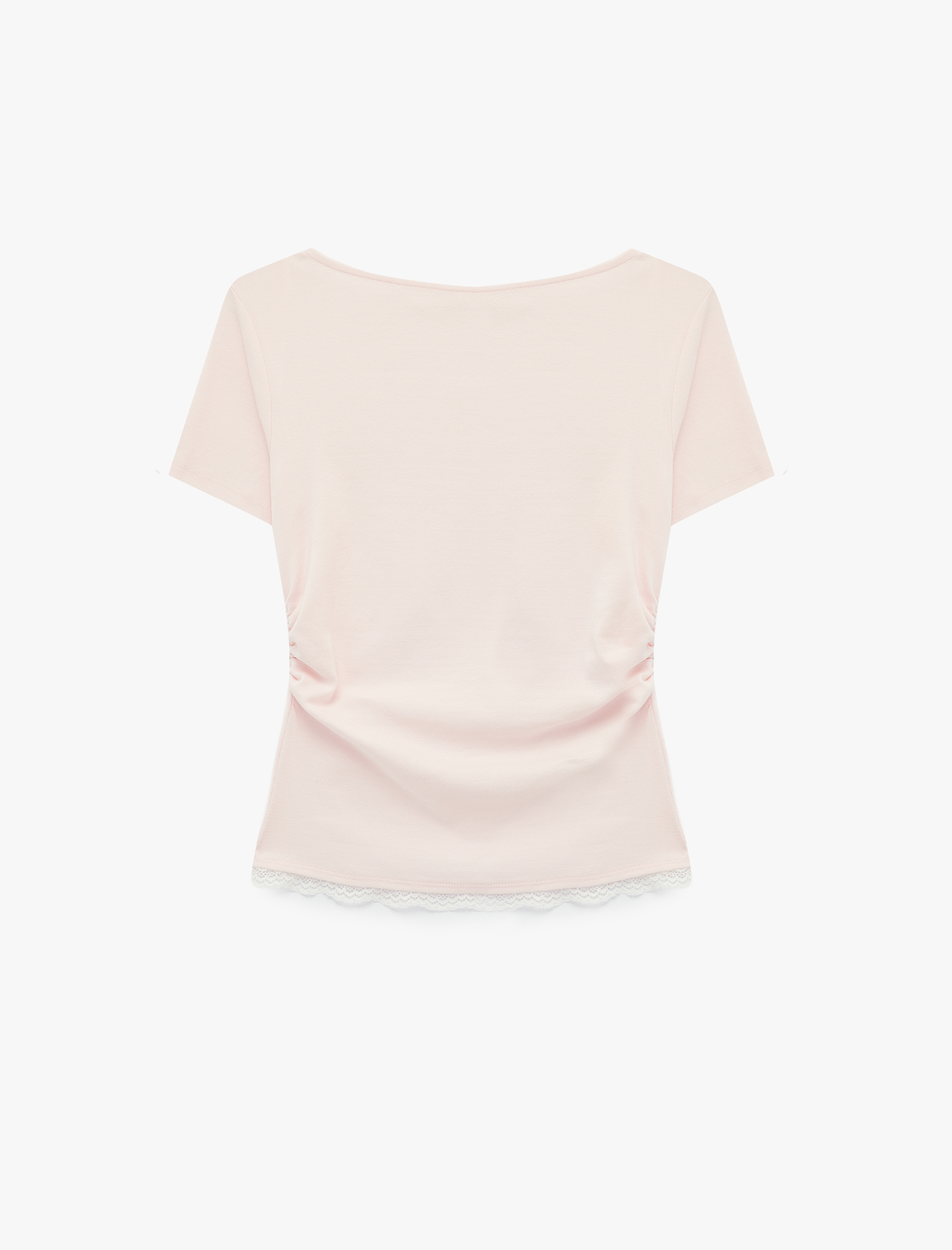   Pamuklu Drape Detaylı Kısa Kollu Bisiklet Yaka Tişört