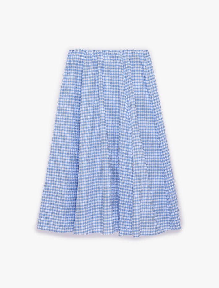  Bol Kalıp Çan Kesim Pötikareli Midi Etek