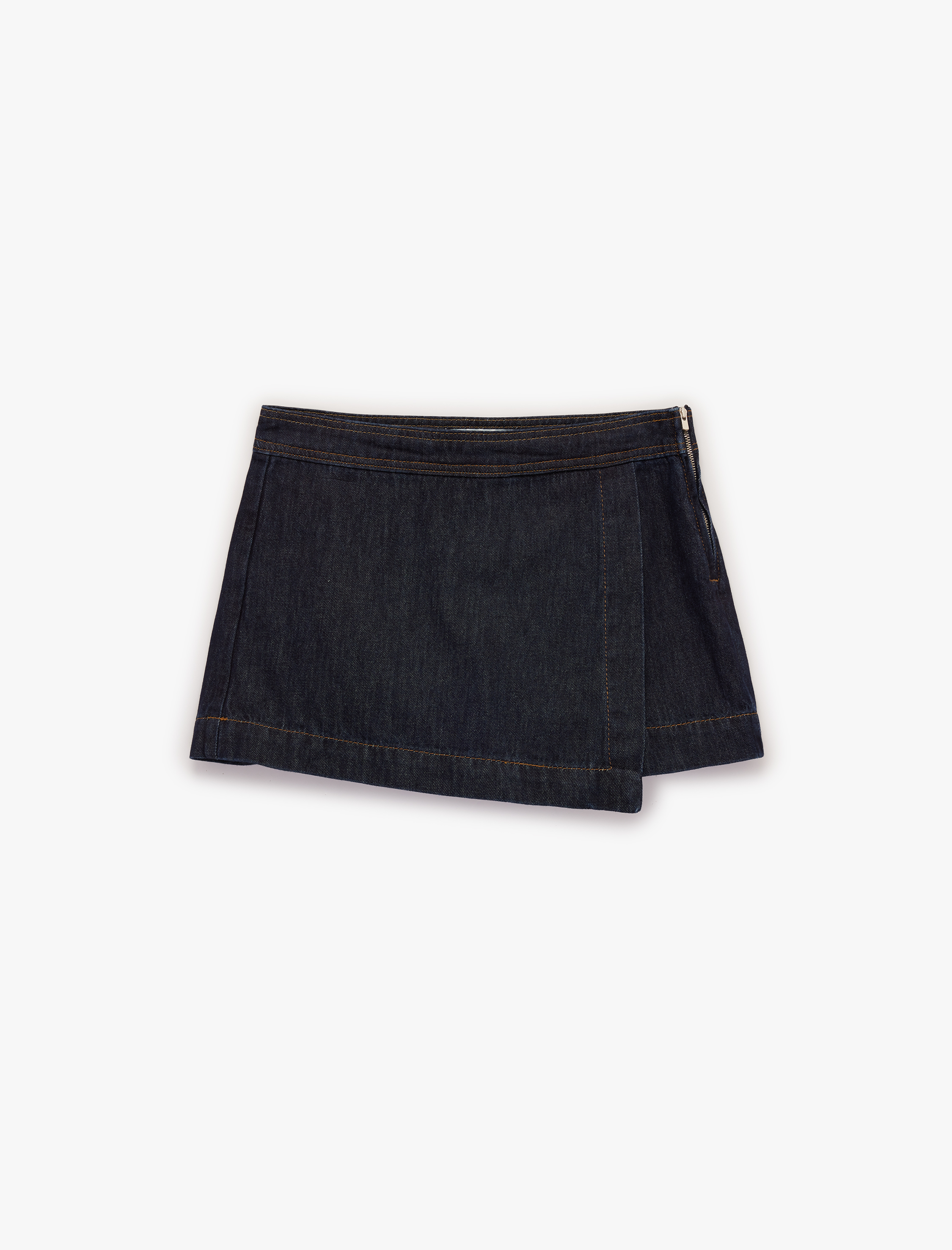   Rahat Kalıp Fermuarlı Asimetrik Denim Mini Şort Etek