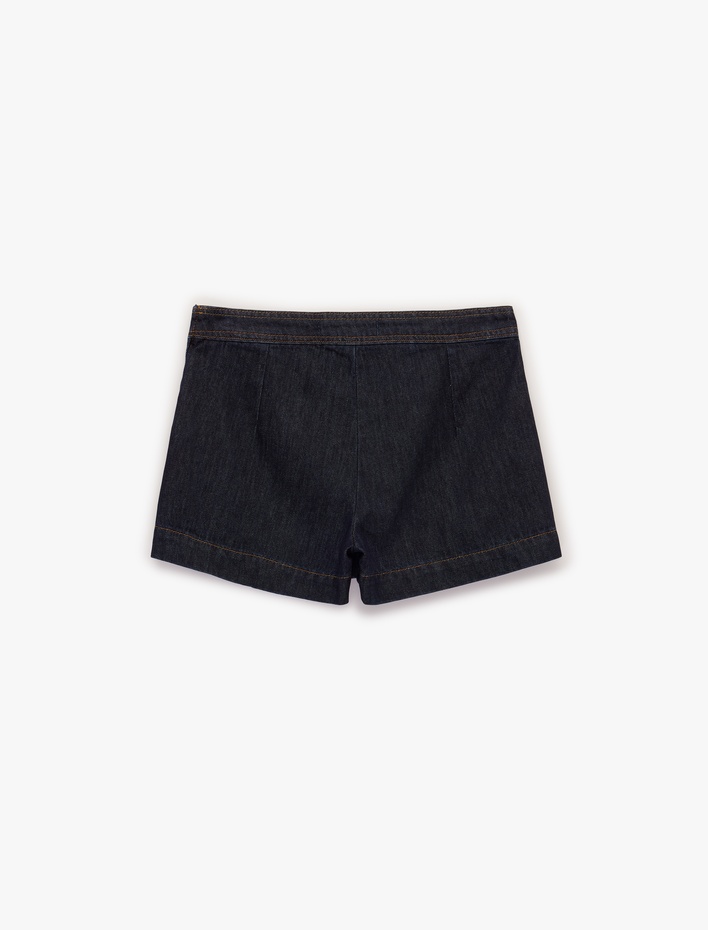  Rahat Kalıp Fermuarlı Asimetrik Denim Mini Şort Etek