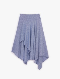 Asimetrik Kesim Normal Bel Midi Keten Görünümlü Etek