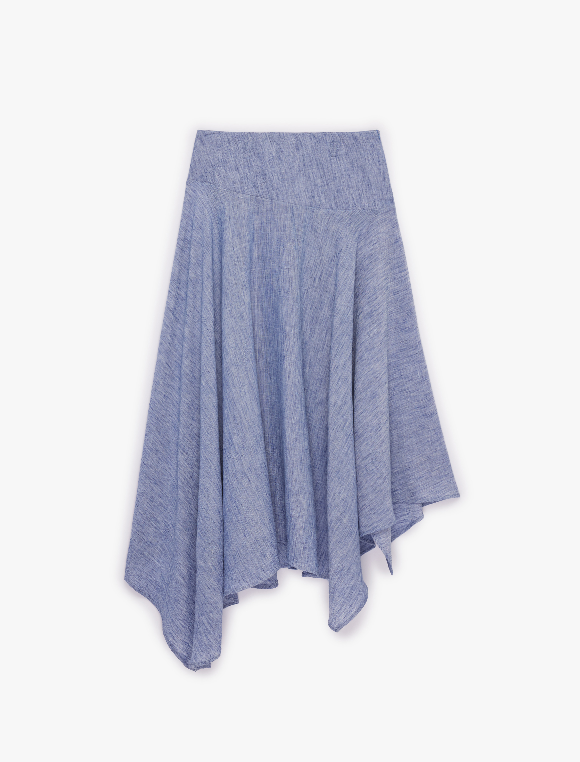   Asimetrik Kesim Normal Bel Midi Keten Görünümlü Etek