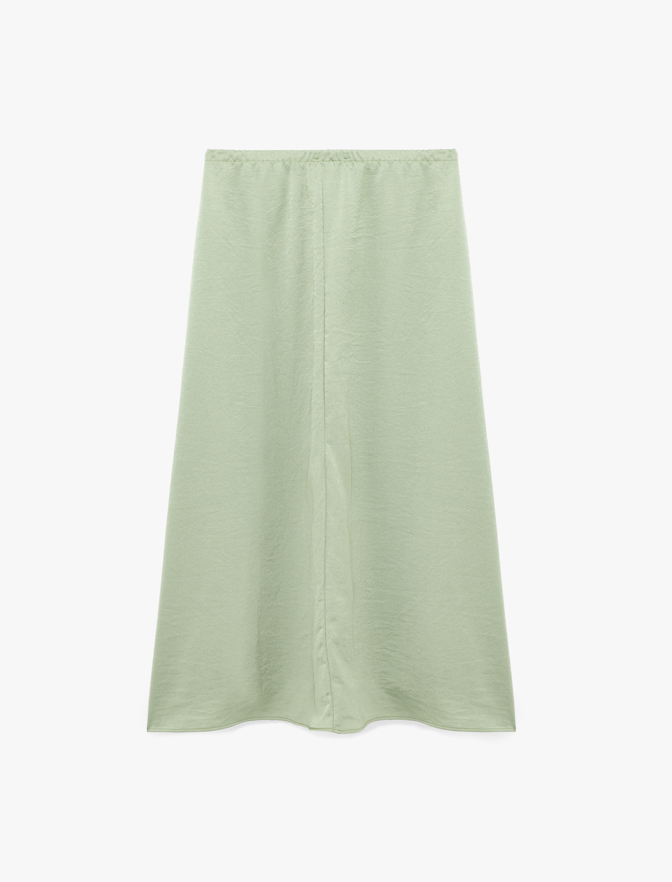   Beli Bağlamalı Dokulu Saten Midi Etek