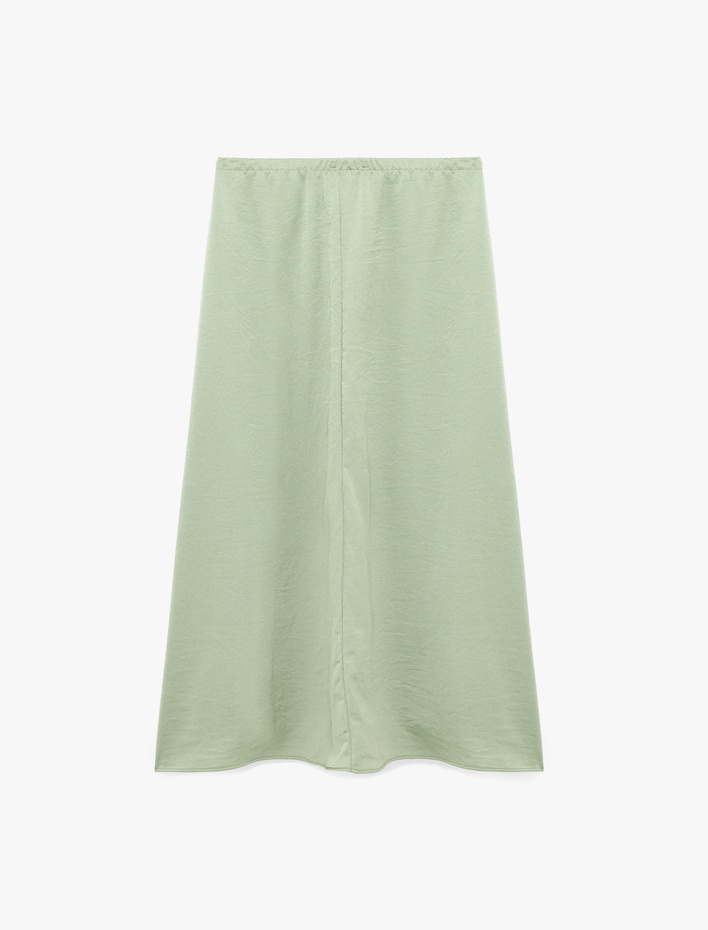  Beli Bağlamalı Dokulu Saten Midi Etek