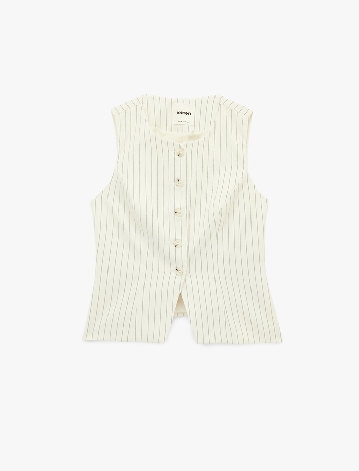  Slim Fit Bisiklet Yaka Çizgili Yelek