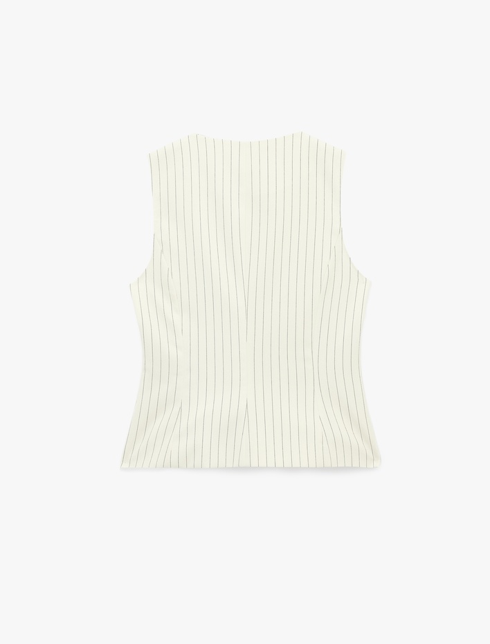  Slim Fit Bisiklet Yaka Çizgili Yelek