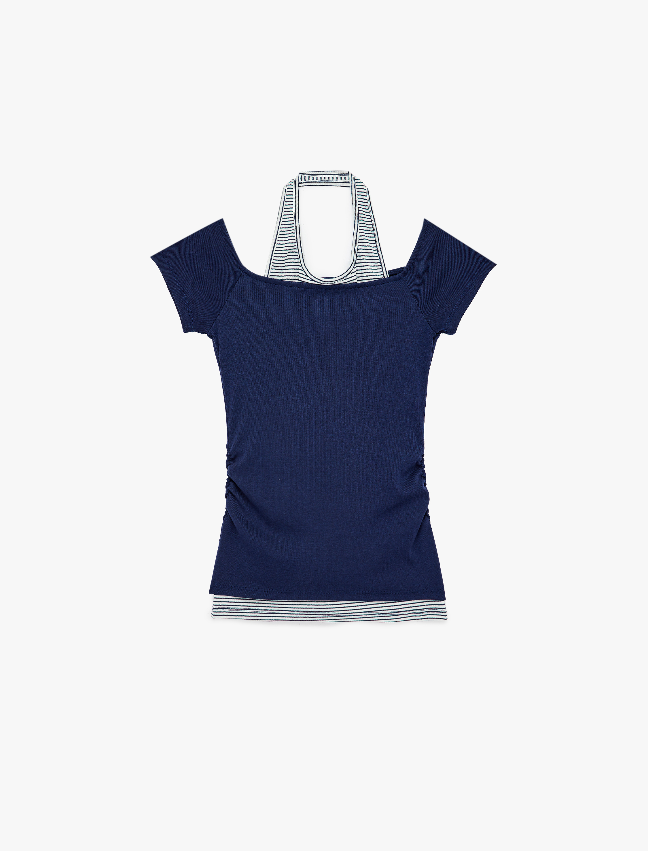   Slim Fit Atlet Detaylı Kısa Kollu Viskon Karışımlı Omzu Açık Tişört