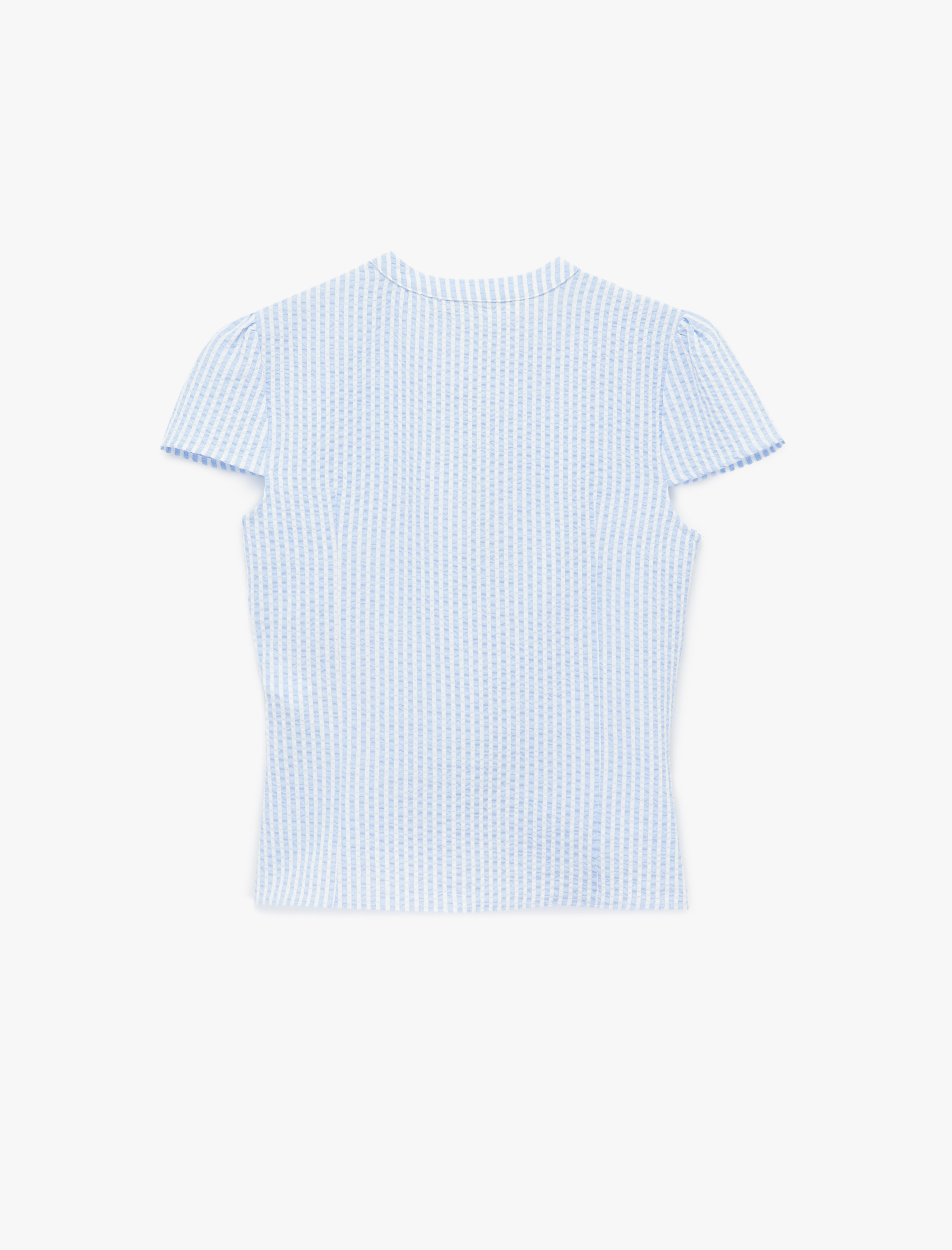   Gofre Kumaş Slim Fit Düğmeli Kısa Kollu Pencere Detaylı Hakim Yaka Gömlek