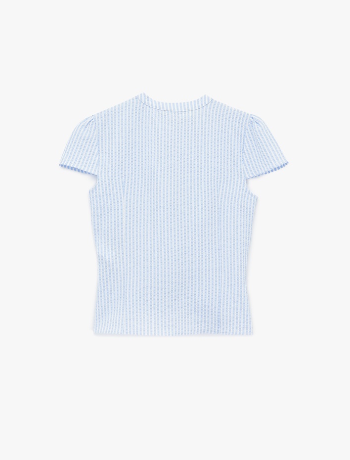  Gofre Kumaş Slim Fit Düğmeli Kısa Kollu Pencere Detaylı Hakim Yaka Gömlek