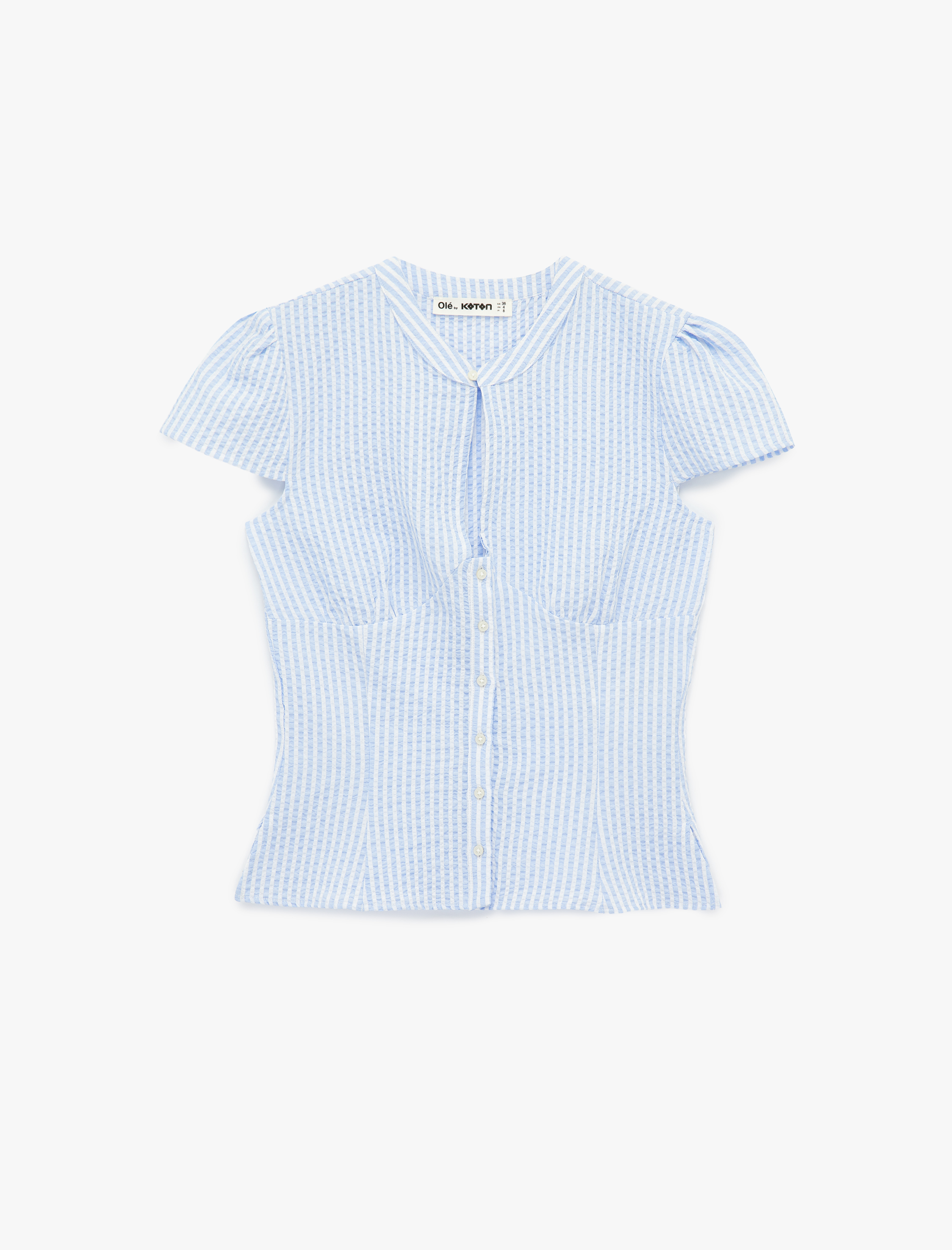   Gofre Kumaş Slim Fit Düğmeli Kısa Kollu Pencere Detaylı Hakim Yaka Gömlek