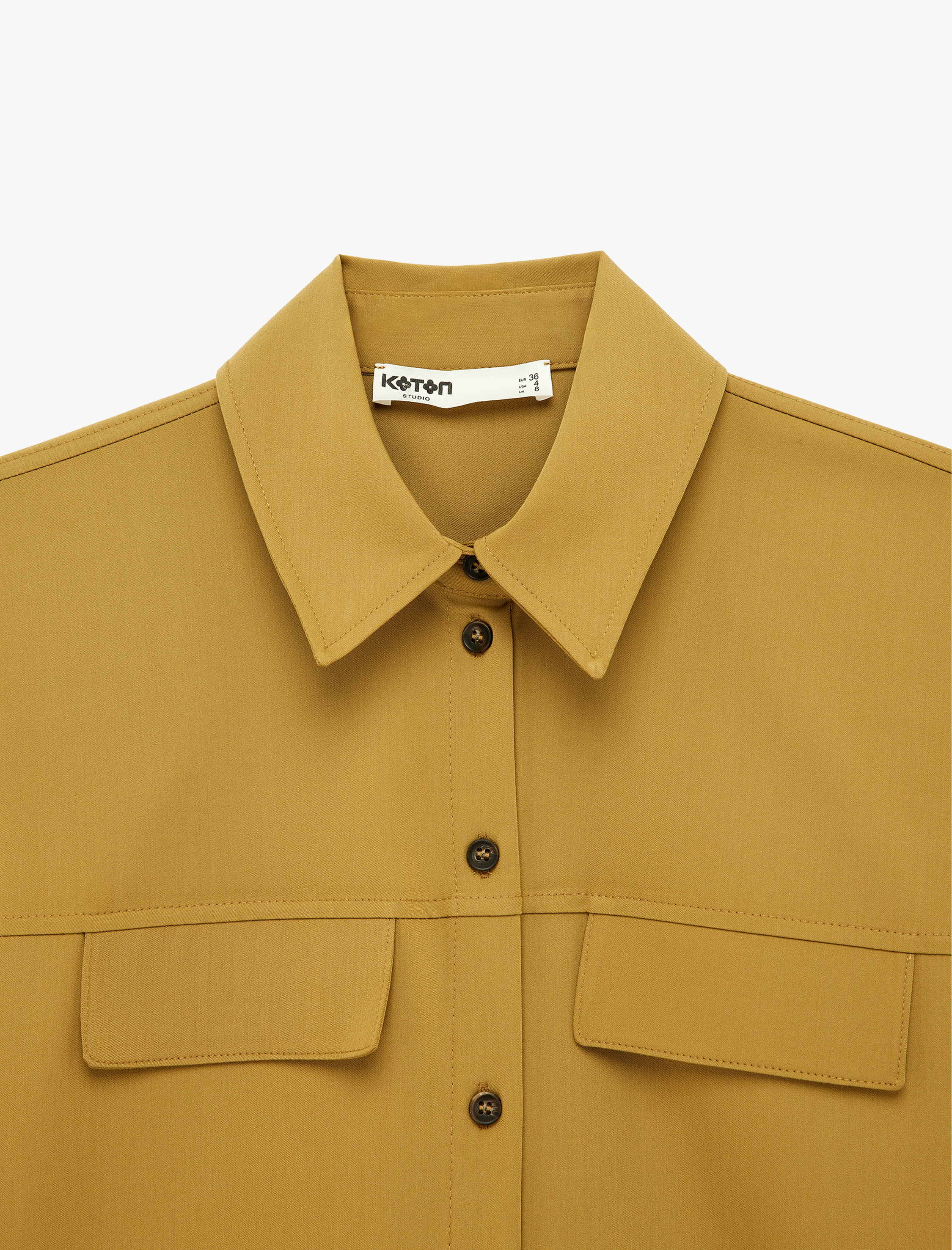   Viskon Karışımlı Düğmeli Cep Detaylı Kısa Kollu Gömlek Yaka Bluz