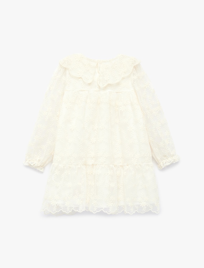 Kız Bebek Balon Kollu Bebe Yaka Brodeli Tüllü Elbise