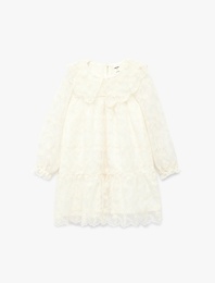 Balon Kollu Bebe Yaka Brodeli Tüllü Elbise