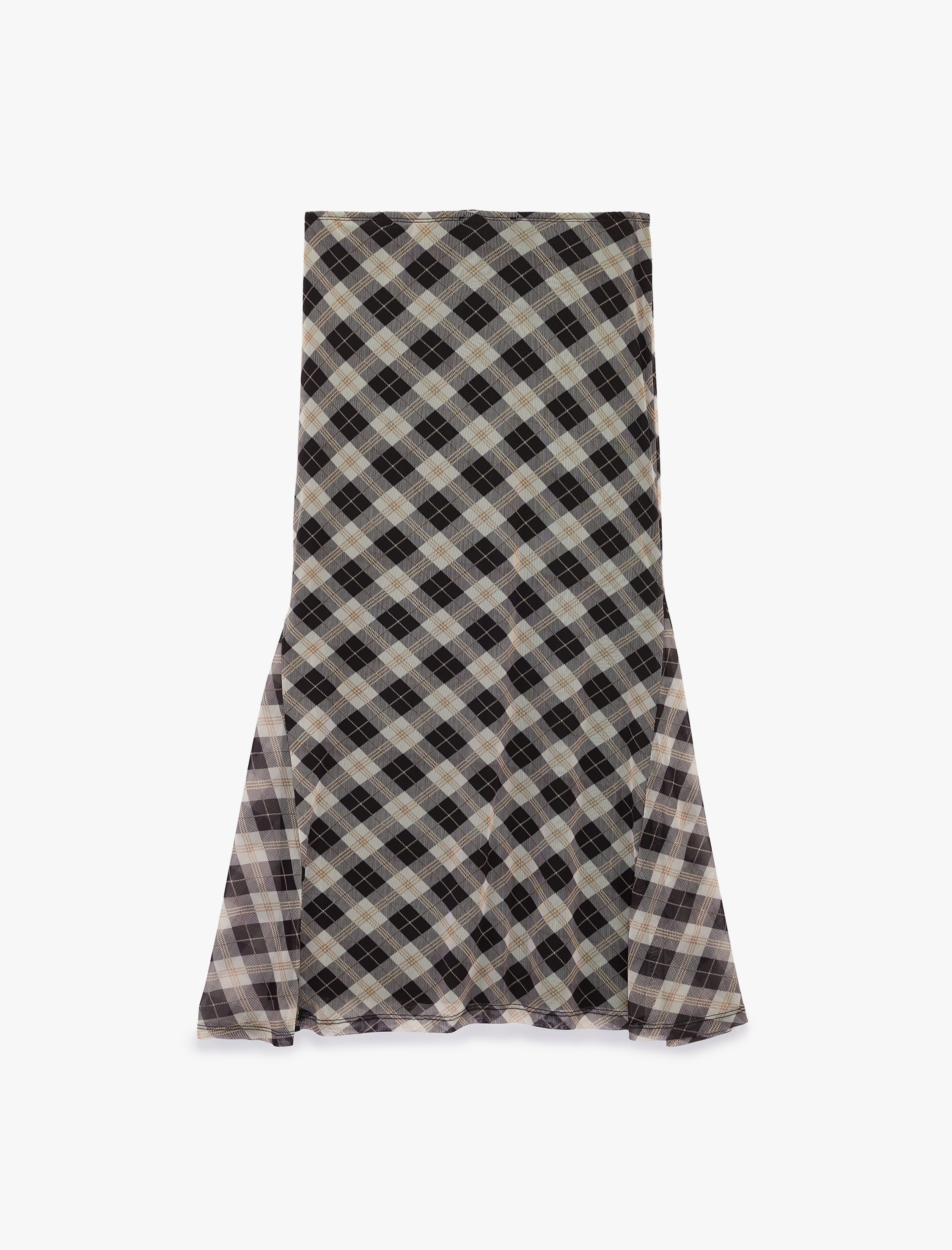   Asimetrik Kesim Midi Ekose Etek