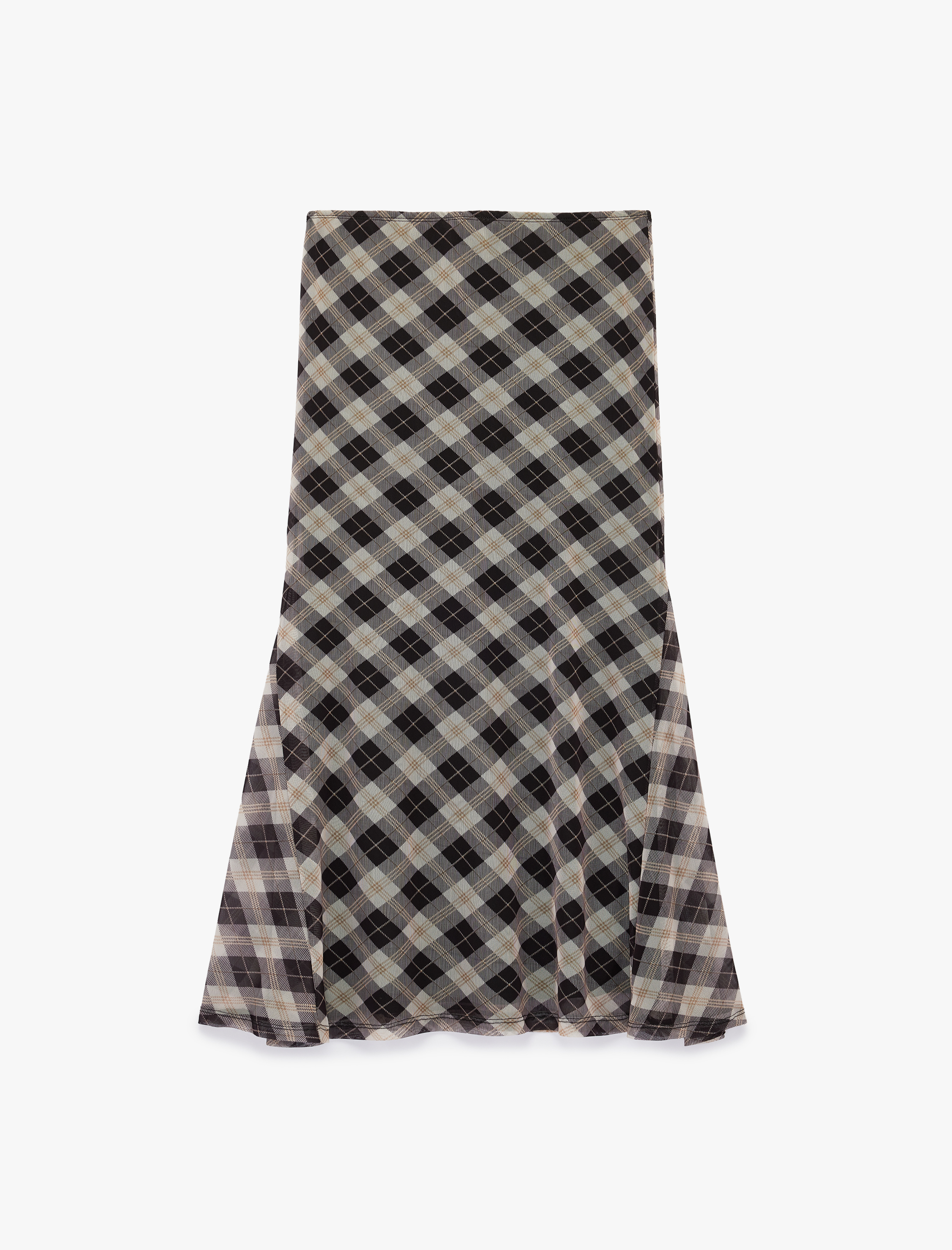   Asimetrik Kesim Midi Ekose Etek