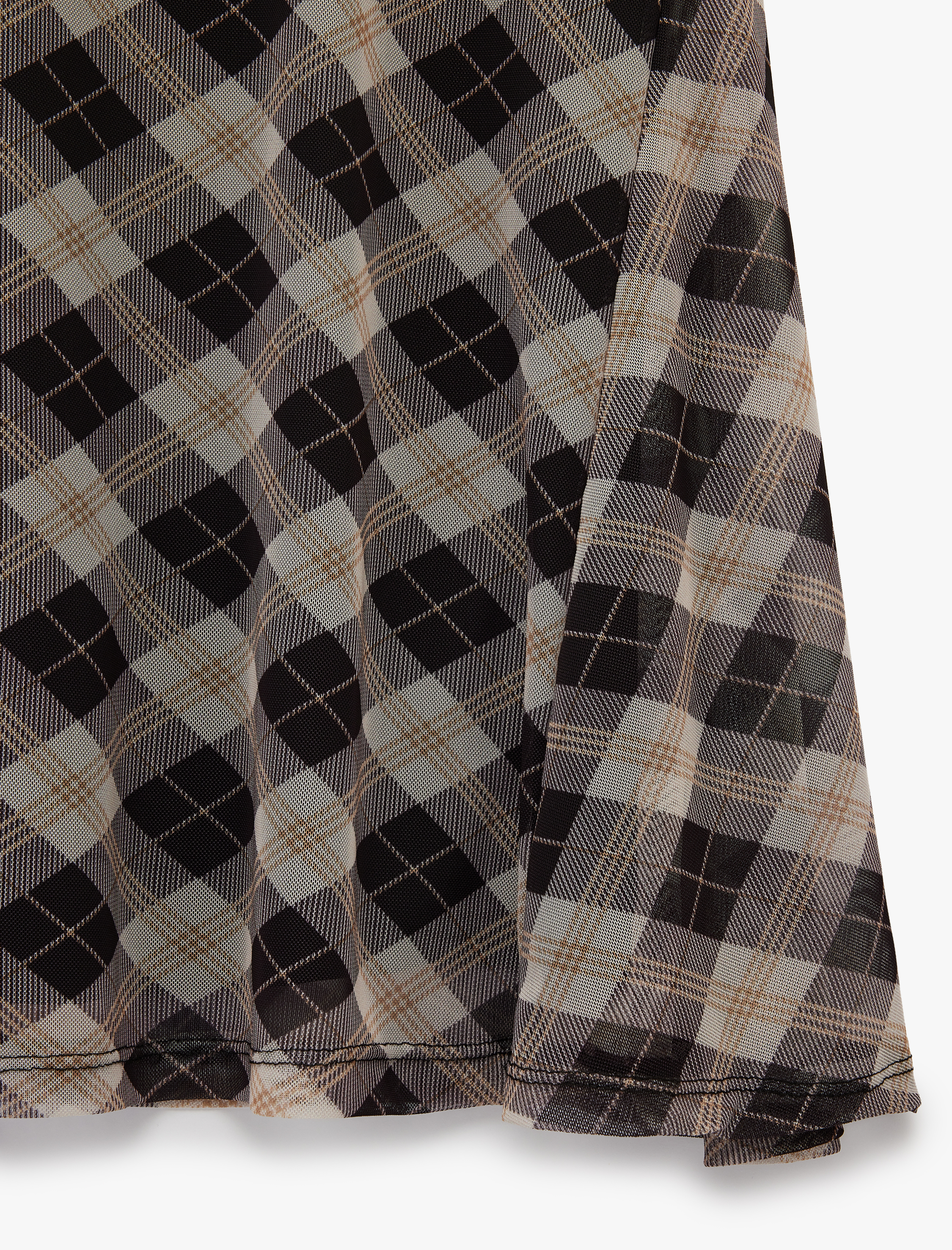   Asimetrik Kesim Midi Ekose Etek