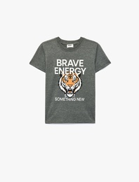 Kısa Kollu Bisiklet Yaka Kaplan Baskılı Tişört